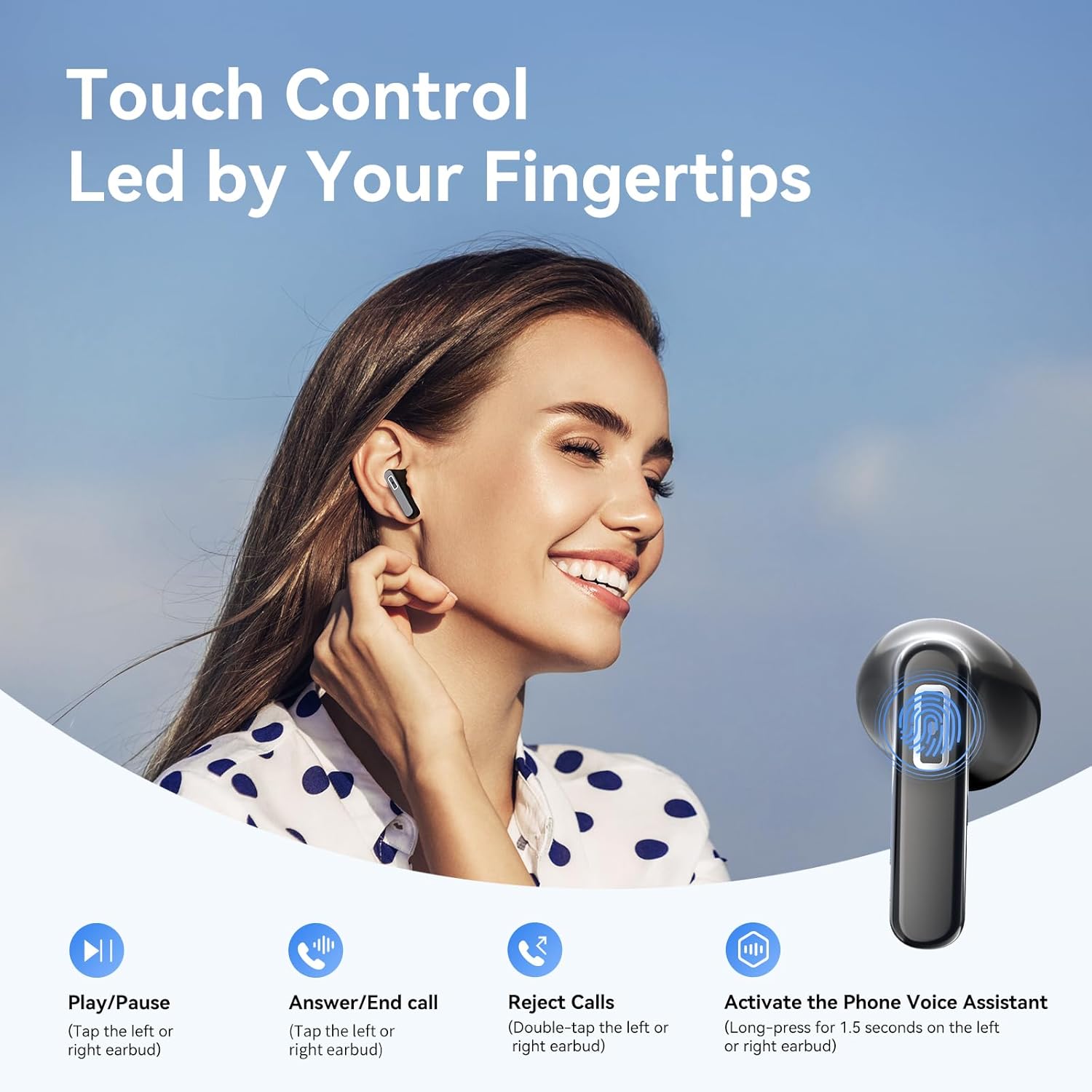 REMCCI Auriculares inalámbricos con control de aplicación multifuncional, tiempo de reproducción ultra largo, pantalla de alimentación LED, carga