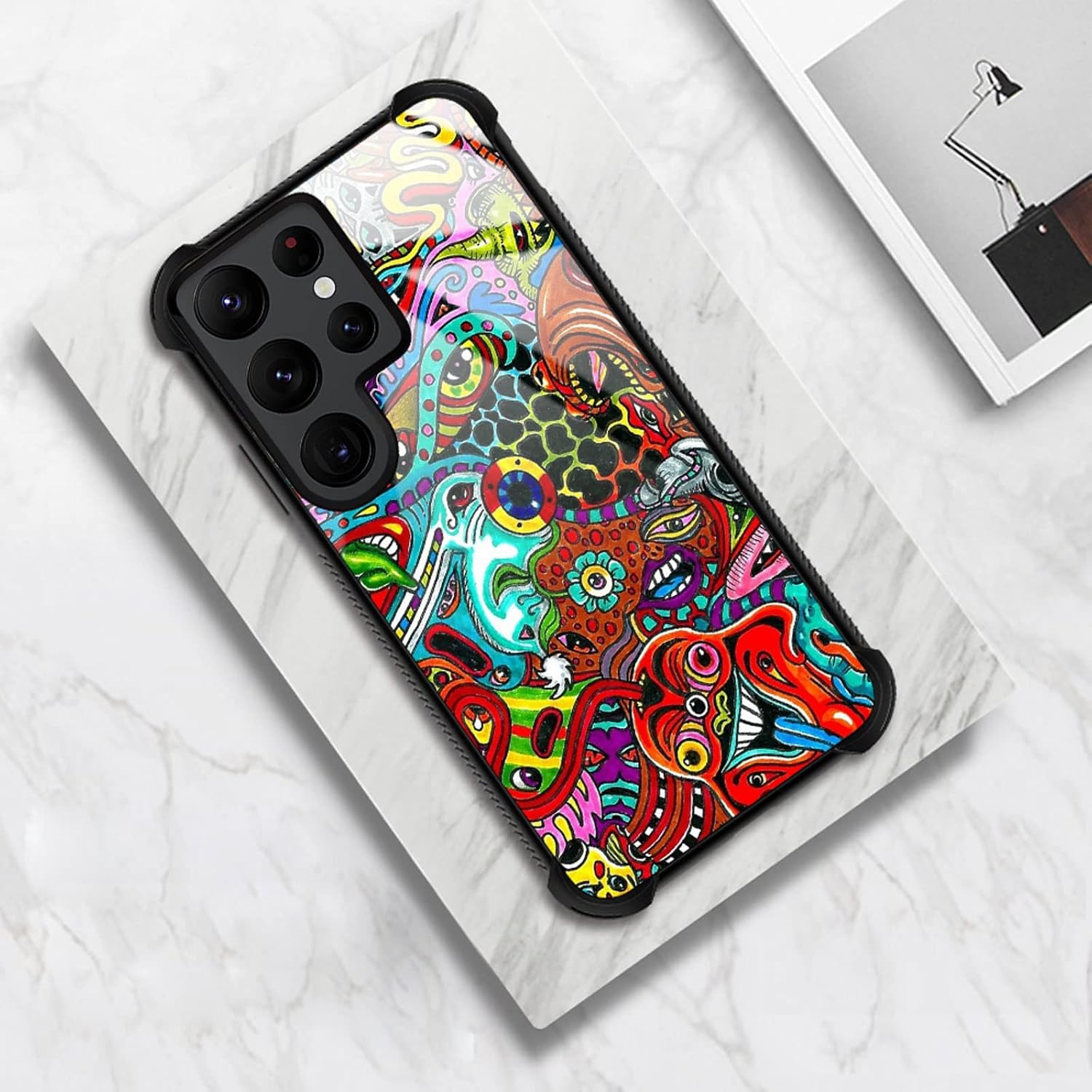 CARLOCA Funda compatible con Samsung Galaxy S22 Ultra, colorida funda de acrílico duro con diseño gráfico de dibujos animados rojo trippy a prueba