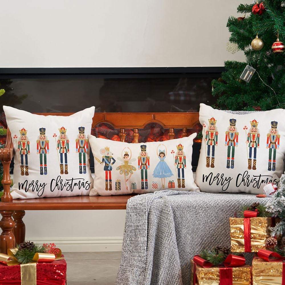 Juego de 2 fundas de almohada de 18 x 18 pulgadas con diseño de cascanueces para decoración navideña de invierno y fiestas, para sofá G18
