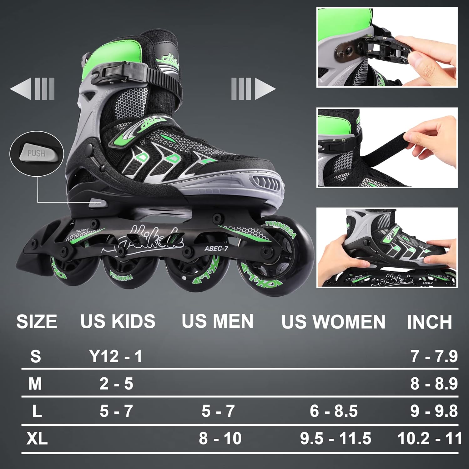 Hikole Patines en línea ajustables para niños y adultos, cuchillas de fitness para exteriores para hombres y mujeres, patines para principiantes