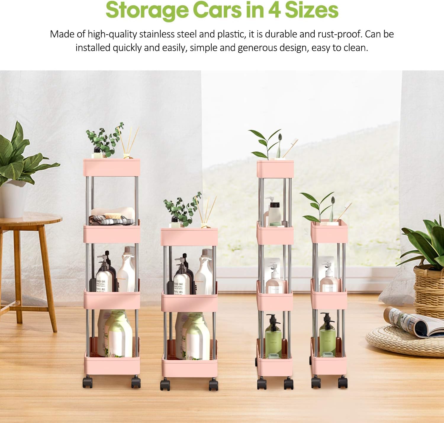 Carrito de almacenamiento con ruedas para baño con ruedas, carrito de cocina, organizador de lavandería móvil, estantes para organizadores de