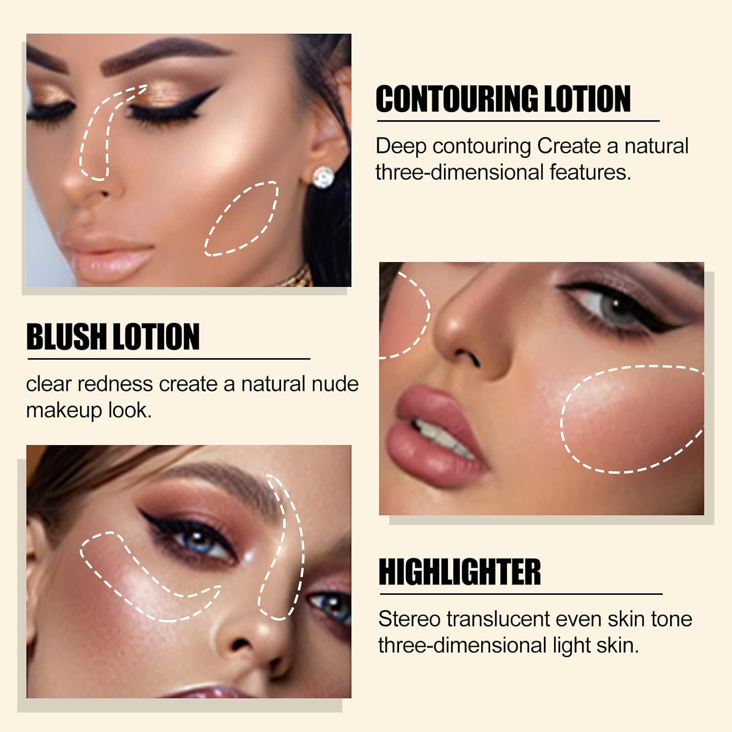 Barra de belleza de contorno, corrector facial líquido, iluminador de contorno con aplicador de cojín, acabado mate natural suave de larga duración,