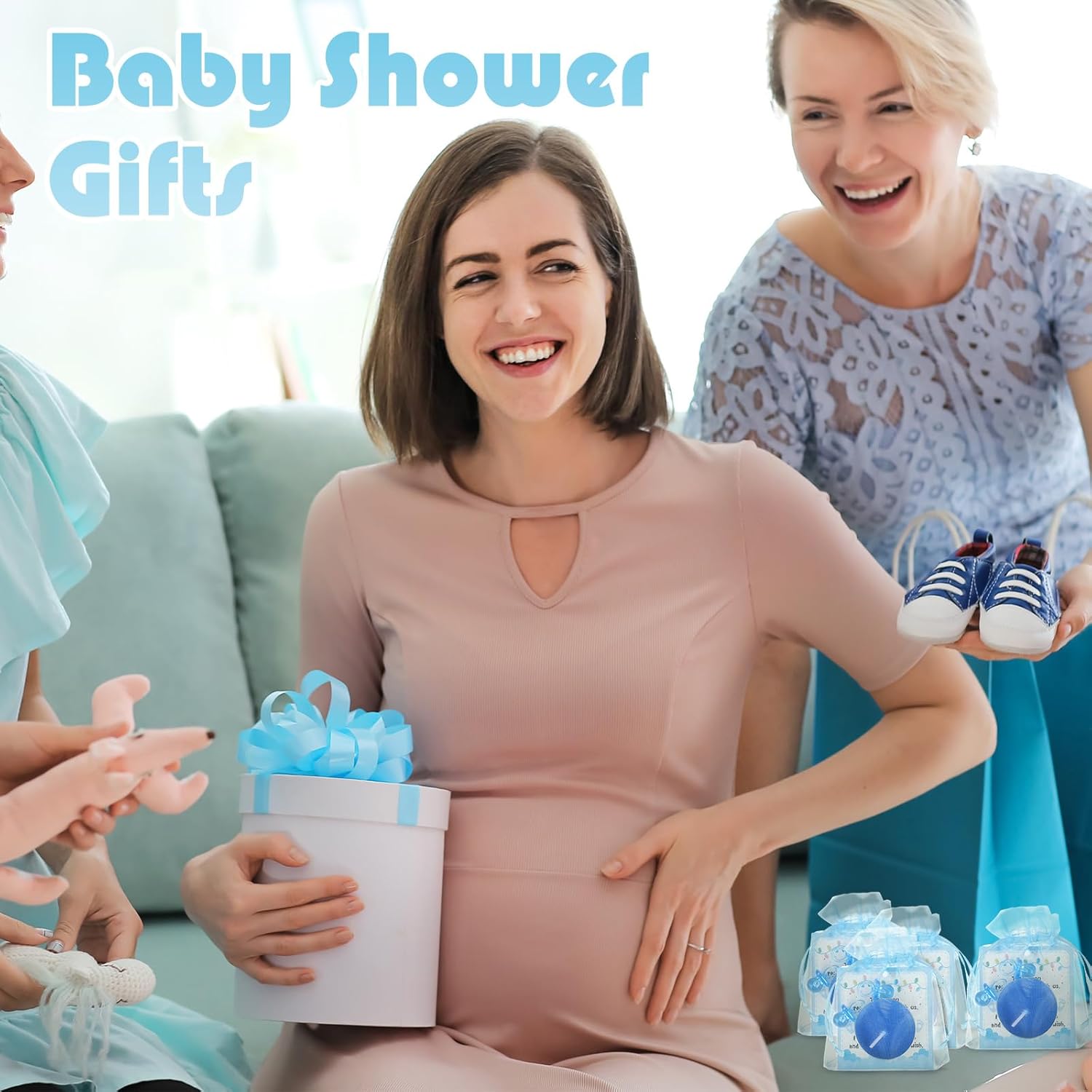 Ctosree 50 juegos de regalos de baby shower para invitados, 50 lindos chupetes de bebé, 50 velas de luz de té, 50 etiquetas de agradecimiento, 50