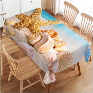 Swono Seashell – Mantel oblongo, de 52 x 70 pulgadas, diseño de océano tropical, estrellas de mar y conchas marinas, sin arrugas, mantel de granja Swono Seashell – Mantel oblongo, de 52 x 70 pulgadas, diseño de océano tropical, estrellas de mar y conchas marinas, sin arrugas, mantel de granja