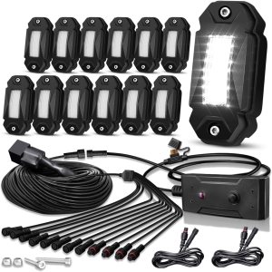 Kit de luces de roca blanca pura con interruptor de arnés de cable, 12 luces LED de roca blancas para Jeep, todoterreno, camiones, ATV, UTV, SUV, Kit de luces de roca blanca pura con interruptor de arnés de cable, 12 luces LED de roca blancas para Jeep, todoterreno, camiones, ATV, UTV, SUV,