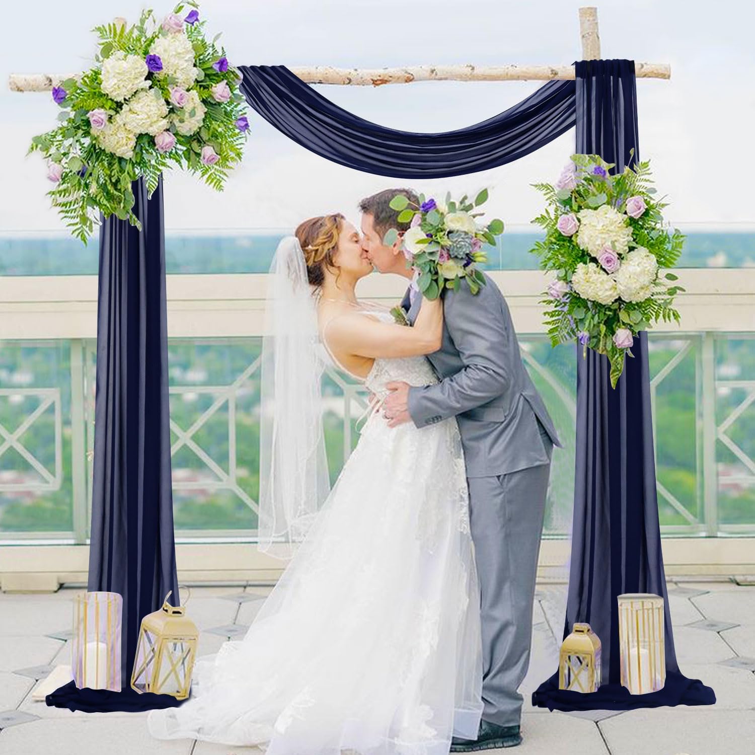 1 panel de tela de gasa de 29 x 20 pies, color azul marino, cortinas transparentes para telón de fondo, para arco de boda, arcos de boda para