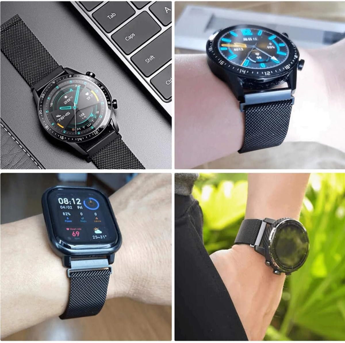 Upzuna Correa de reloj milanesa de liberación rápida deportiva de malla metálica para mujeres y hombres, universal de 0.709 in, 0.787 in, 0.866 in
