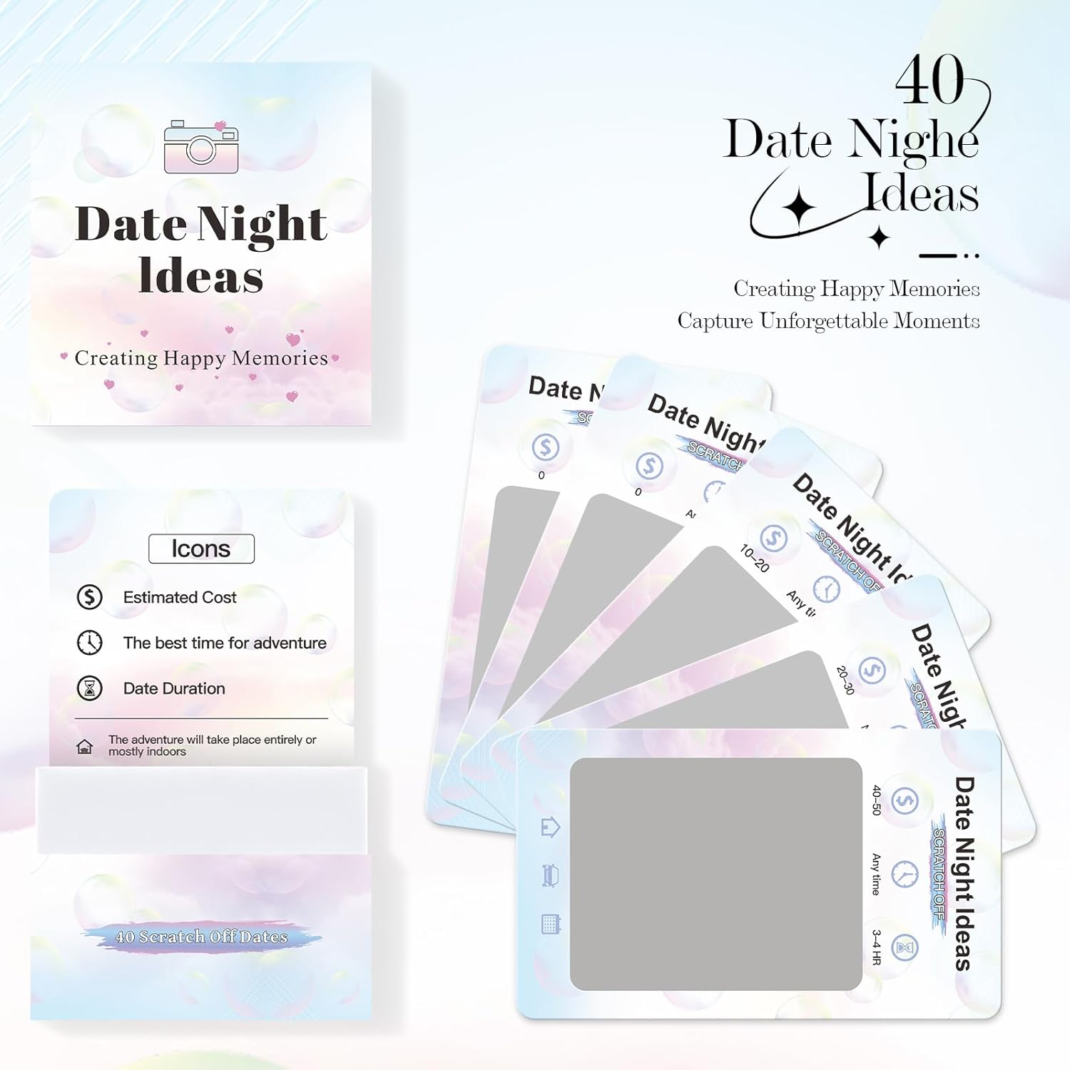 40 Ideas de citas nocturnas para parejas, Tarjetas aventureras para rascar para juegos de pareja, Ideas de regalos de aniversario de boda para él,