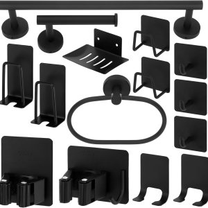 jxgzyy Juego de accesorios de baño de 15 piezas, barra de toalla ajustable color negro mate, juego de accesorios de baño, gancho para bata montado jxgzyy Juego de accesorios de baño de 15 piezas, barra de toalla ajustable color negro mate, juego de accesorios de baño, gancho para bata montado