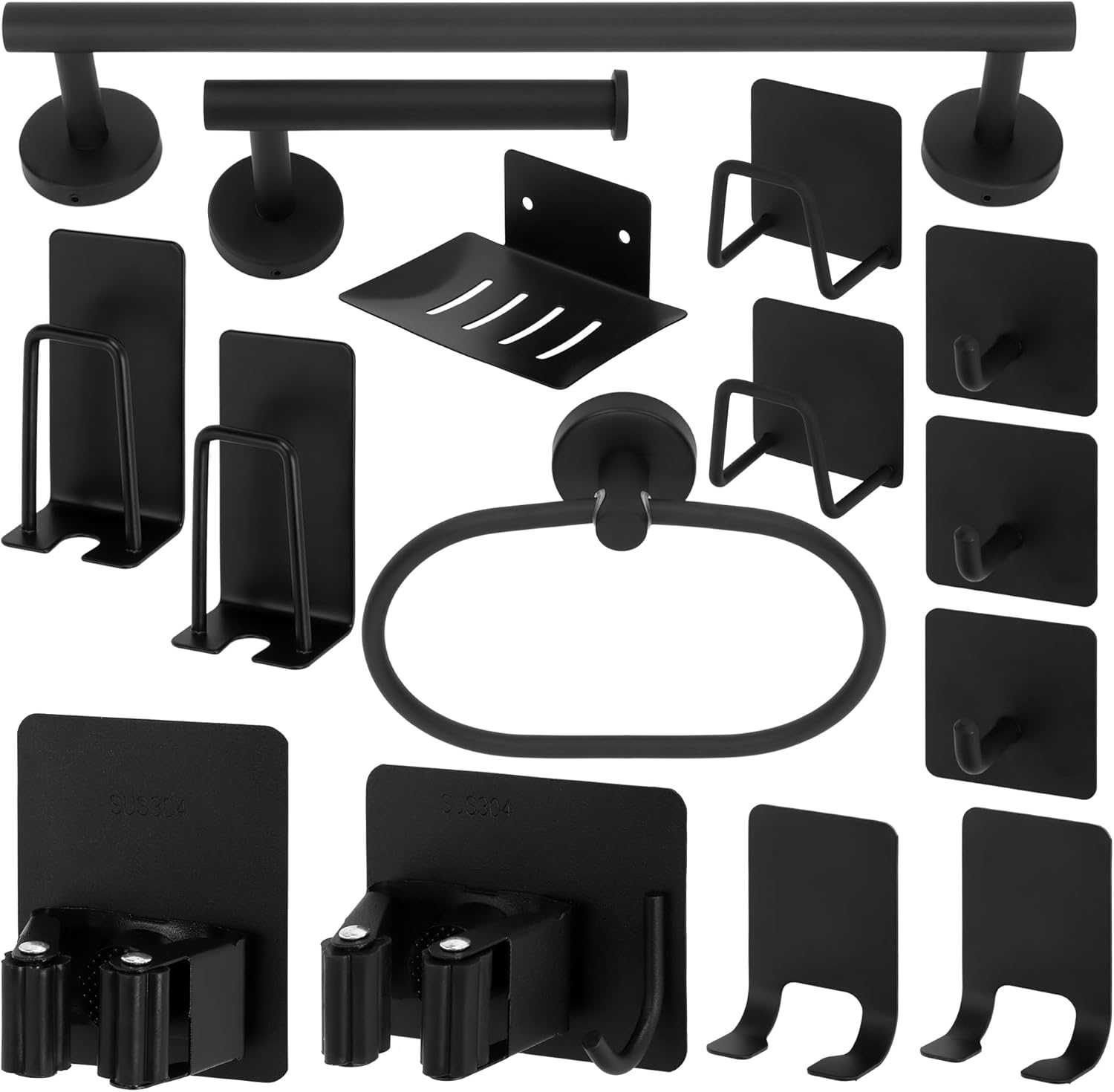 jxgzyy Juego de accesorios de baño de 15 piezas, barra de toalla ajustable color negro mate, juego de accesorios de baño, gancho para bata montado