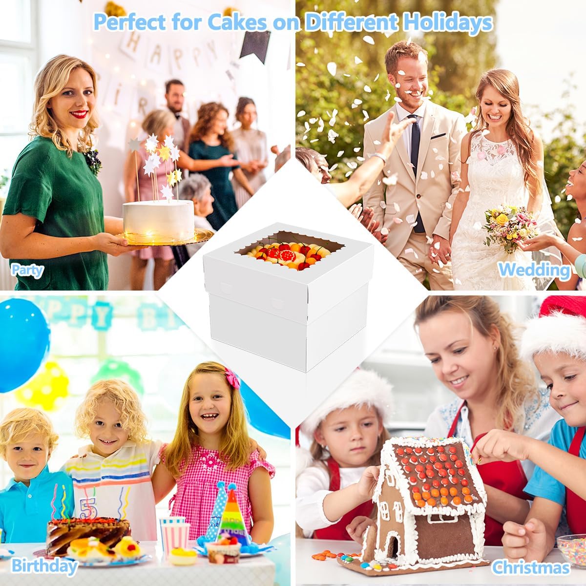 Cajas para pasteles con tablas para tartas, 5 unidades, 10 x 10 x 8 pulgadas, cajas blancas para panadería, cajas para tartas, cajas altas para