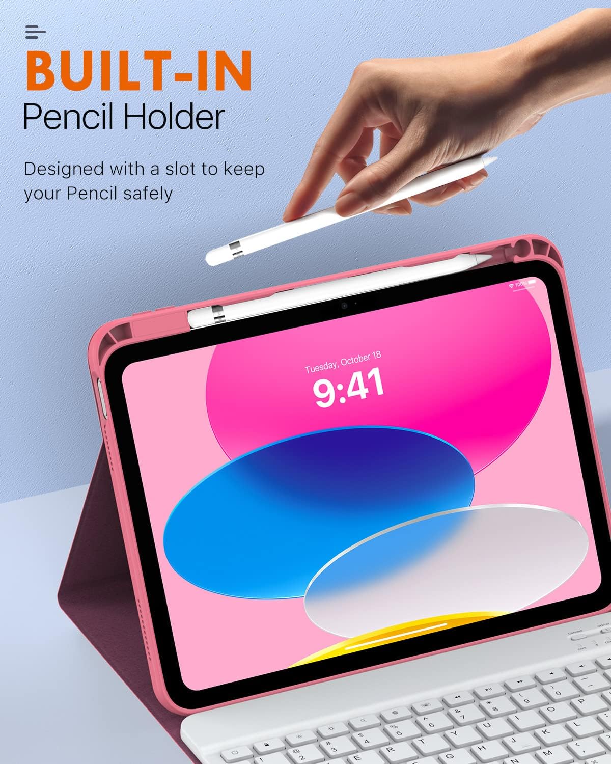 MoKo Funda para teclado con 2 protectores de pantalla de vidrio para iPad de 10 generación con teclado, teclado de 10 generación con soporte para