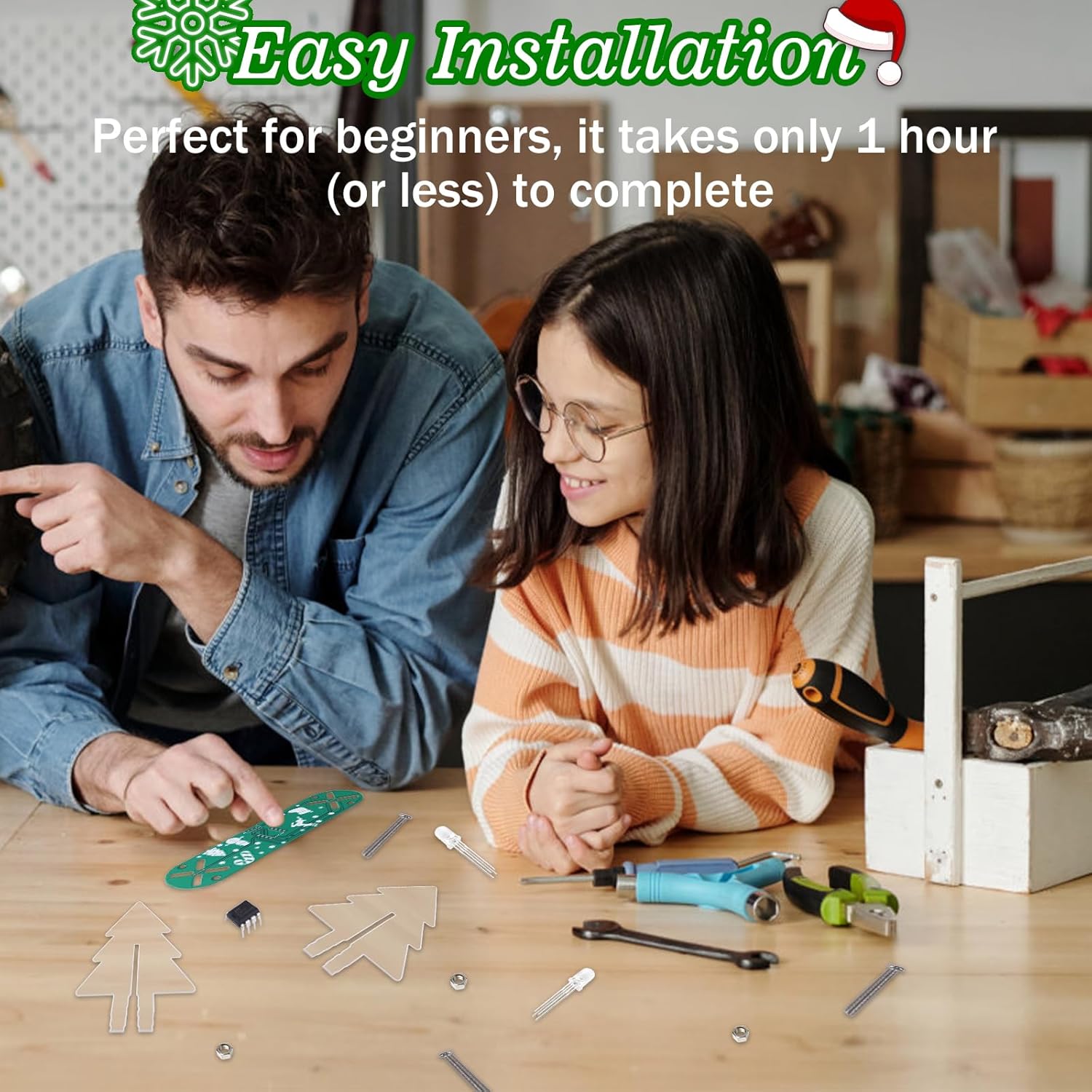 Icstation Kit de práctica de soldadura, kit de soldadura de árbol de Navidad 3D con 2 árboles de Navidad, luces LED intermitentes, proyecto de