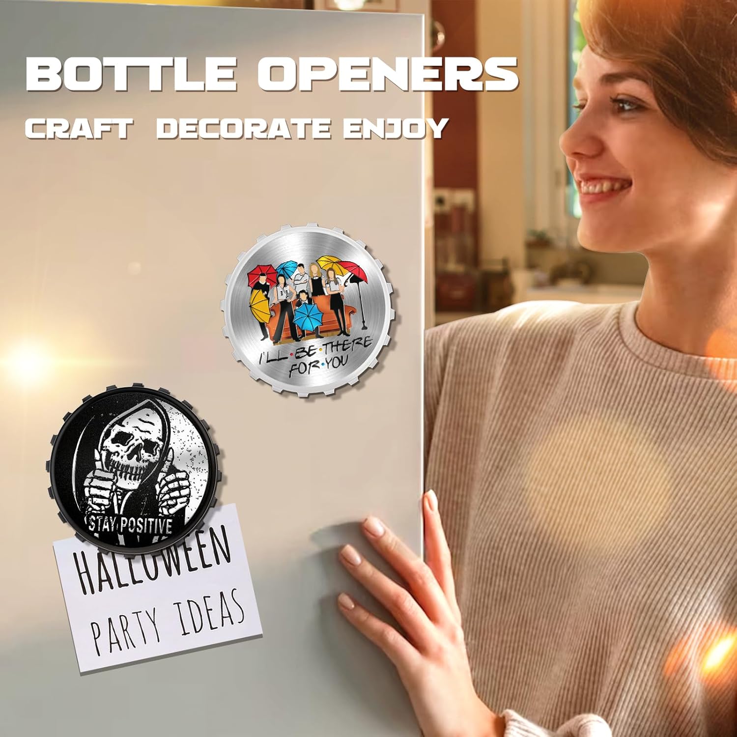 Buleens Abrebotellas magnético para nevera, lindo y divertido diseño de cerveza para refrigerador con calcomanía de esqueleto de calavera para