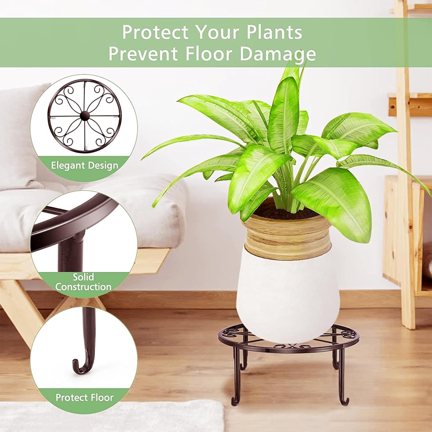 Soporte de metal para plantas al aire libre, 3 unidades, 9.4 in, resistente al óxido, soporte para macetas de estilo vintage, redondo, soporte para