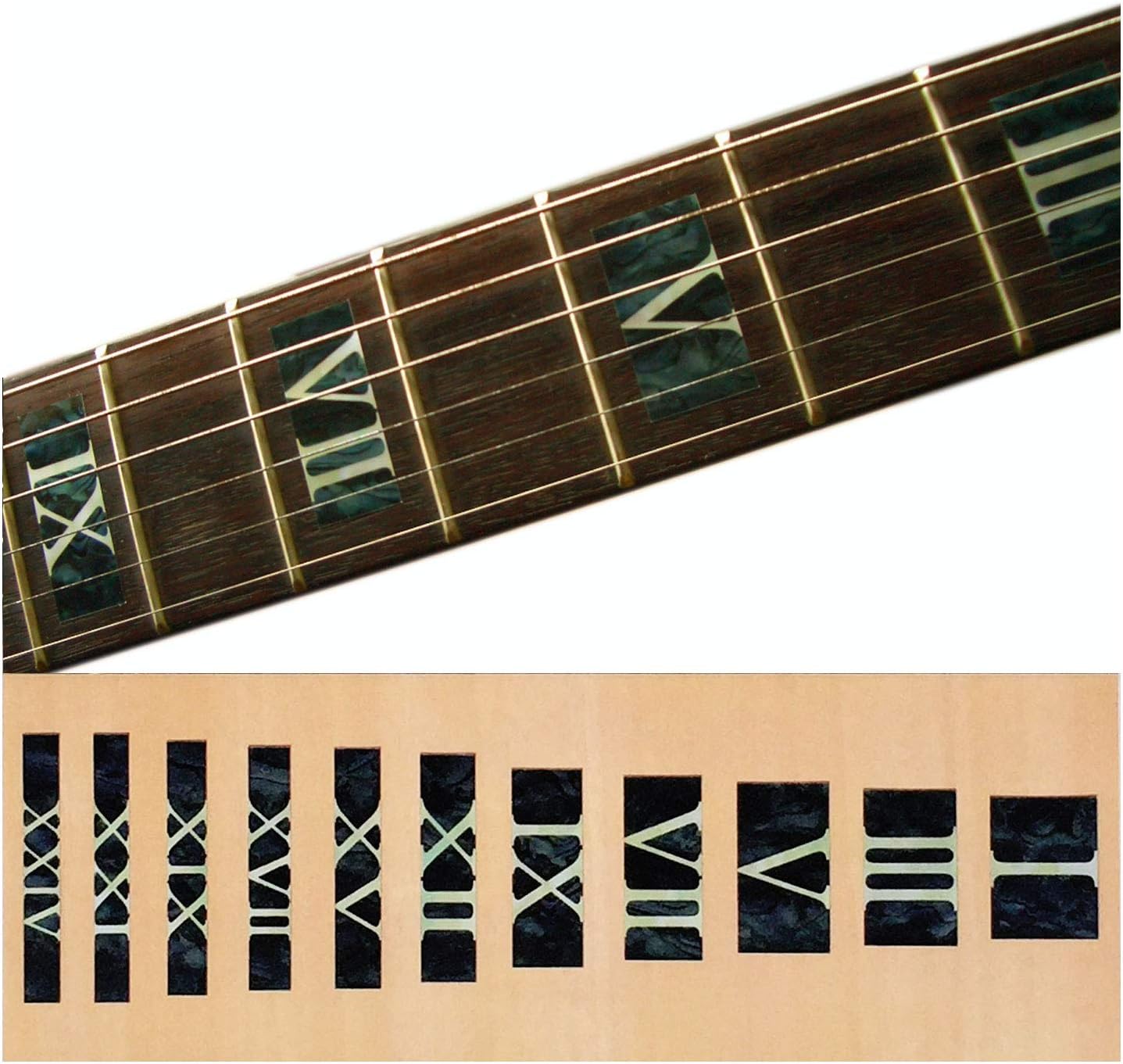Jockomo – Pegatina con incrustaciones de guitarra romana y perla negra
