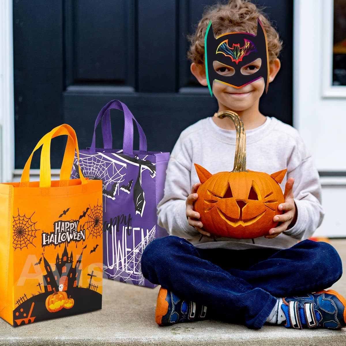 Aviski 6 bolsas de Halloween para dulce o truco, bolsas de Halloween con asas, bolsas de regalo grandes, bolsas multifuncionales no tejidas para