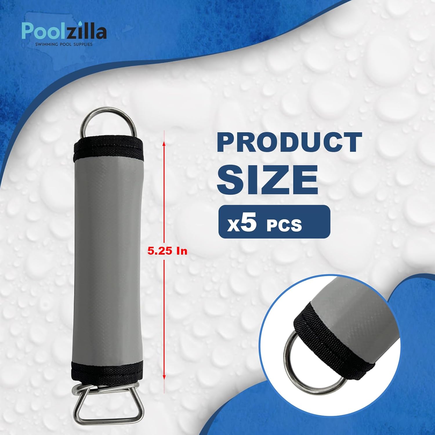 Poolzilla Paquete de 5 fundas de resorte para piscina, fundas de resorte grises con gancho y bucle para una fácil instalación, hechas de lona de PVC