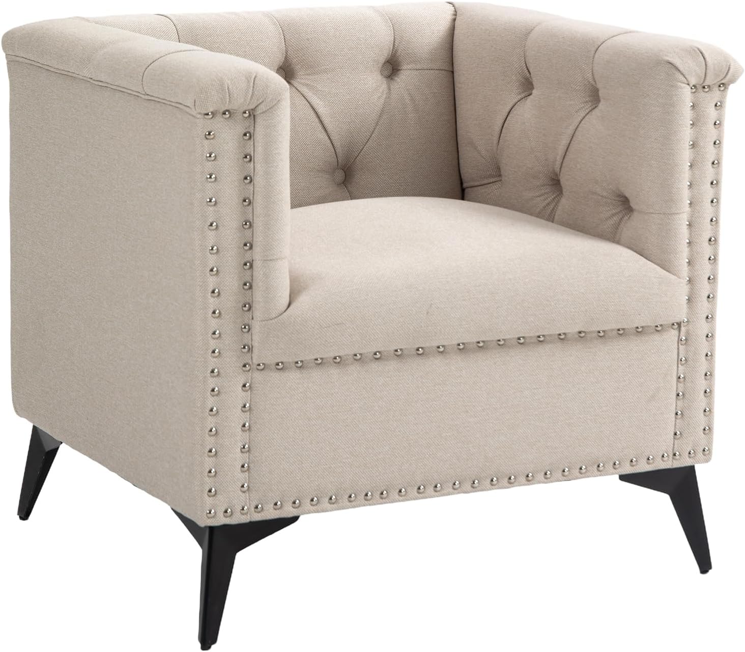 Silla decorativa Mid-Century, cómodo sofá individual con asiento cuadrado, moderno sillón decoración de remaches para sala de estar, dormitorio,