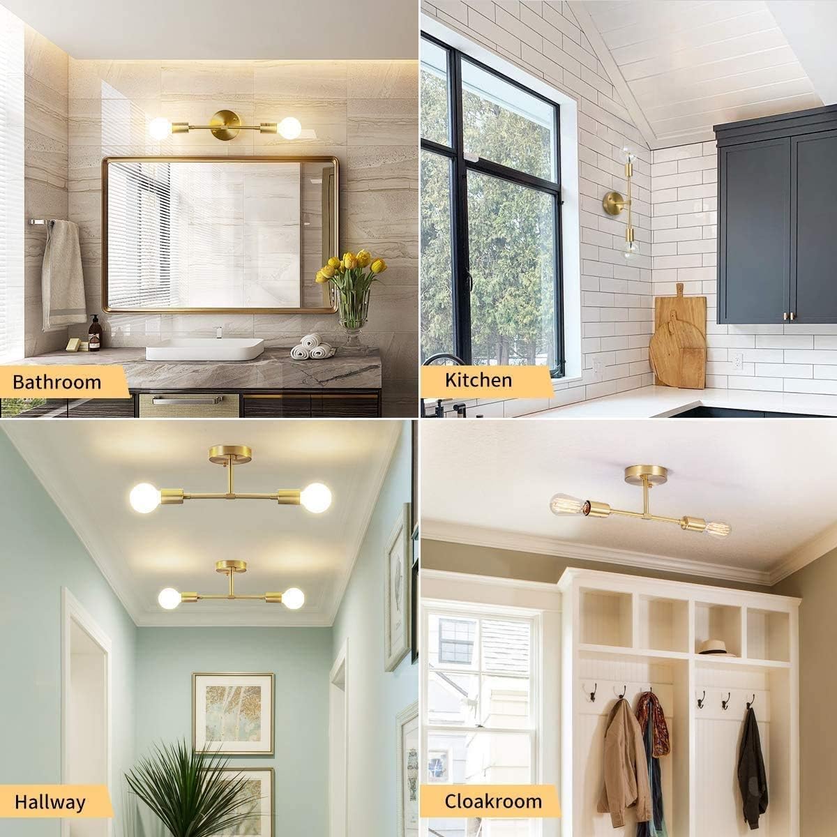 Luces doradas de tocador, 2 lámparas de baño sobre espejo, aplique de latón, moderno, semiempotrado, lámpara de pared para inodoro, dormitorio, sala
