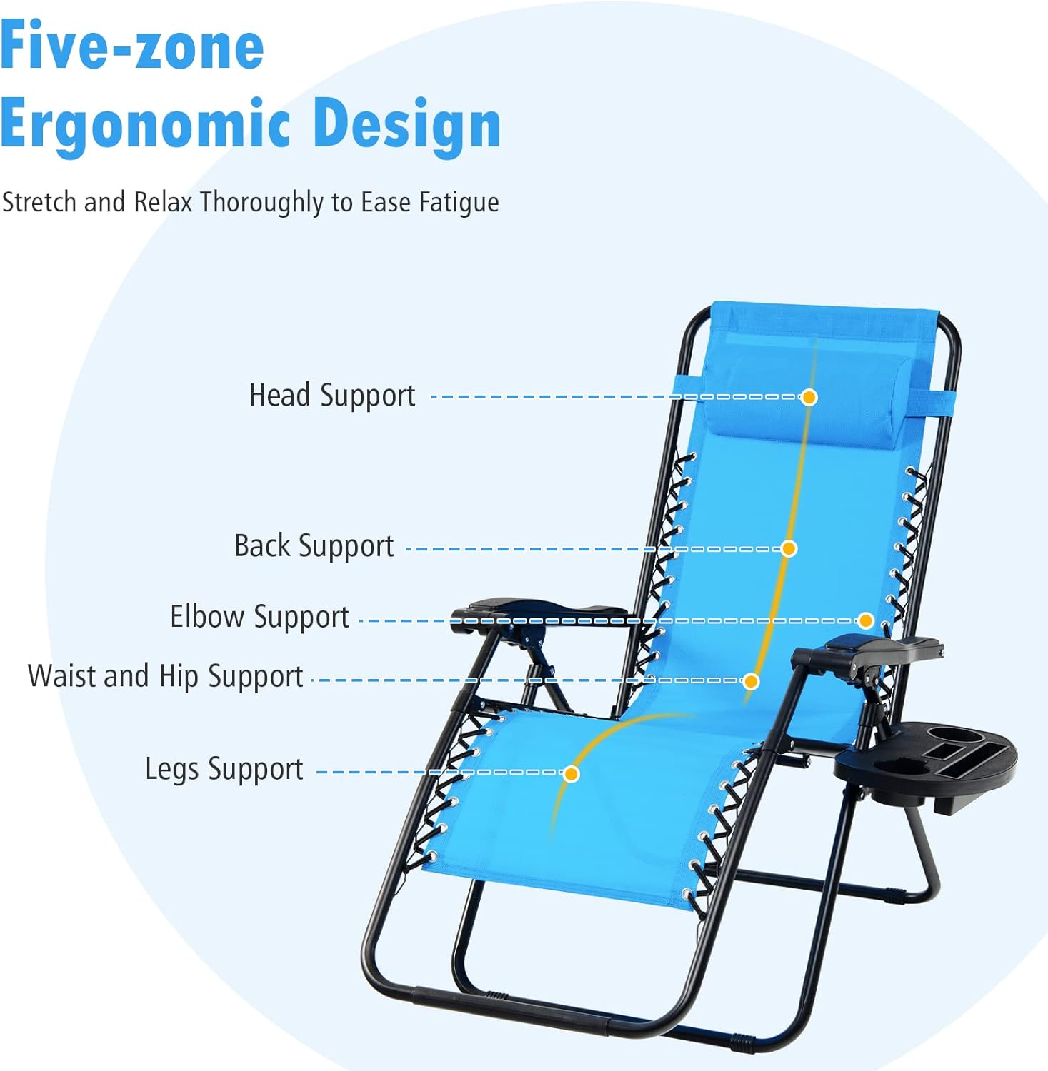 Tangkula Juego de 2 sillas de gravedad cero, silla plegable para patio, reclinable, ajustable, con soporte para tazas, reposabrazos anchos para