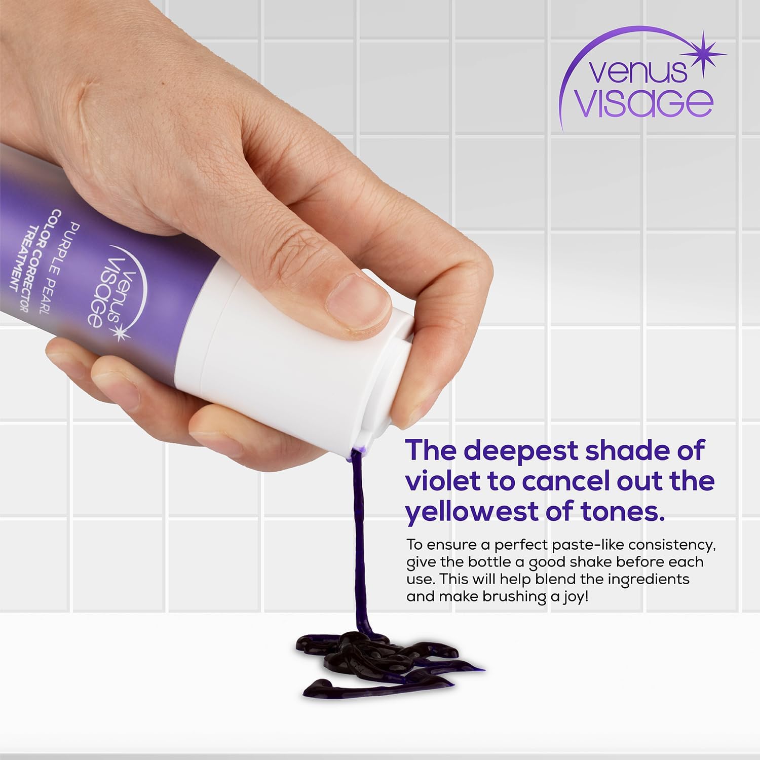 Venus Visage Pasta de dientes Color Corrector Purple – Dentífrico blanqueador púrpura deslumbrante para eliminar manchas – 1.0 fl oz