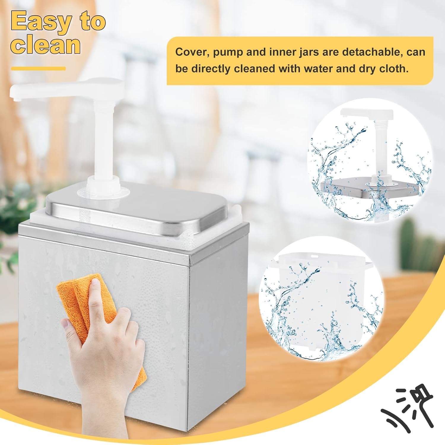 Bomba dispensadora de salsa de acero inoxidable de 2 litros, dispensador de bomba de condimentos con tarro de 2.1 cuartos de galón