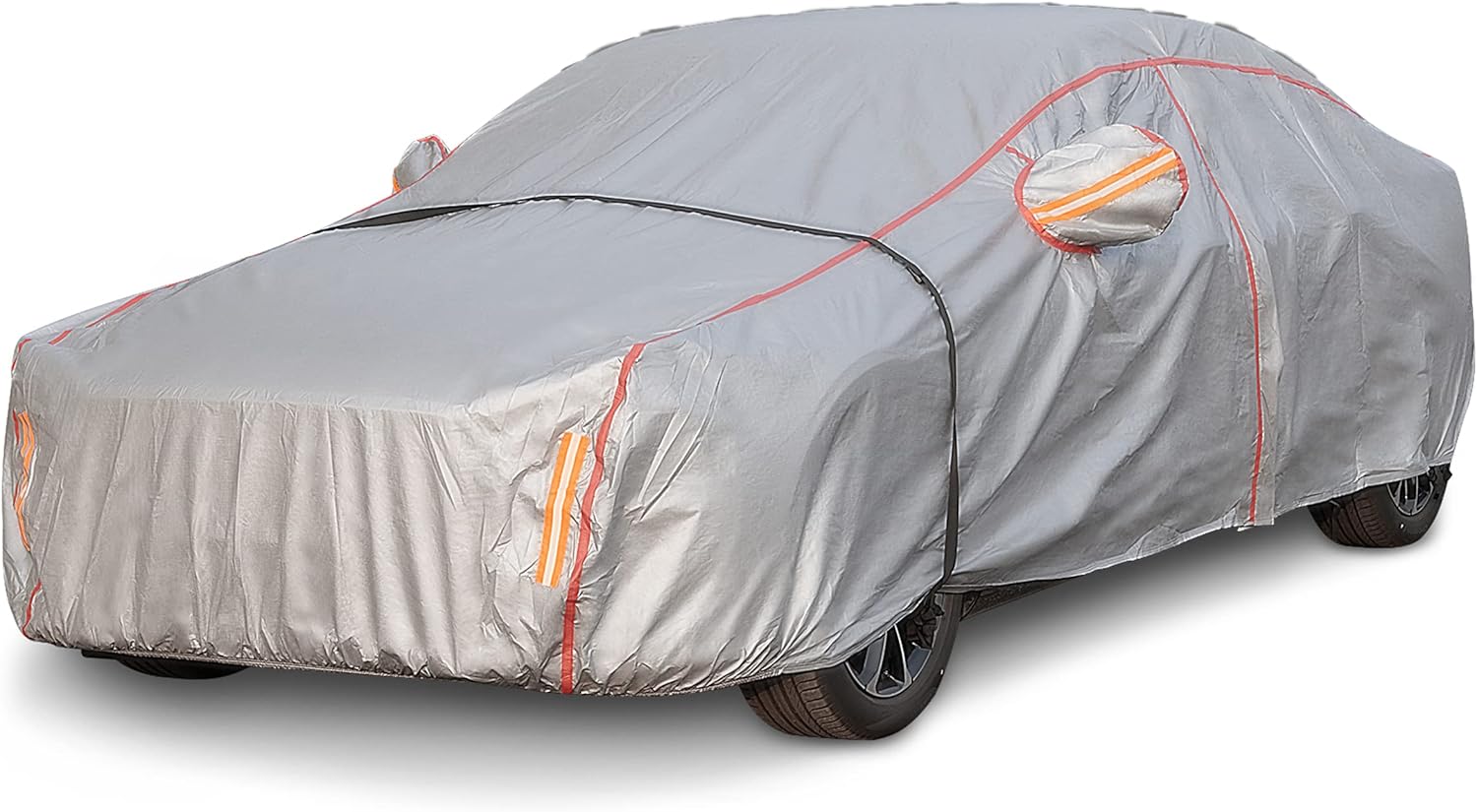 Funda de automóvil impermeable para todo tipo de clima, 6 capas exteriores completas con cremallera de algodón, bolsillo para espejo. Funda de