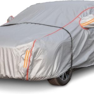 Funda de automóvil impermeable para todo tipo de clima, 6 capas exteriores completas con cremallera de algodón, bolsillo para espejo. Funda de Funda de automóvil impermeable para todo tipo de clima, 6 capas exteriores completas con cremallera de algodón, bolsillo para espejo. Funda de