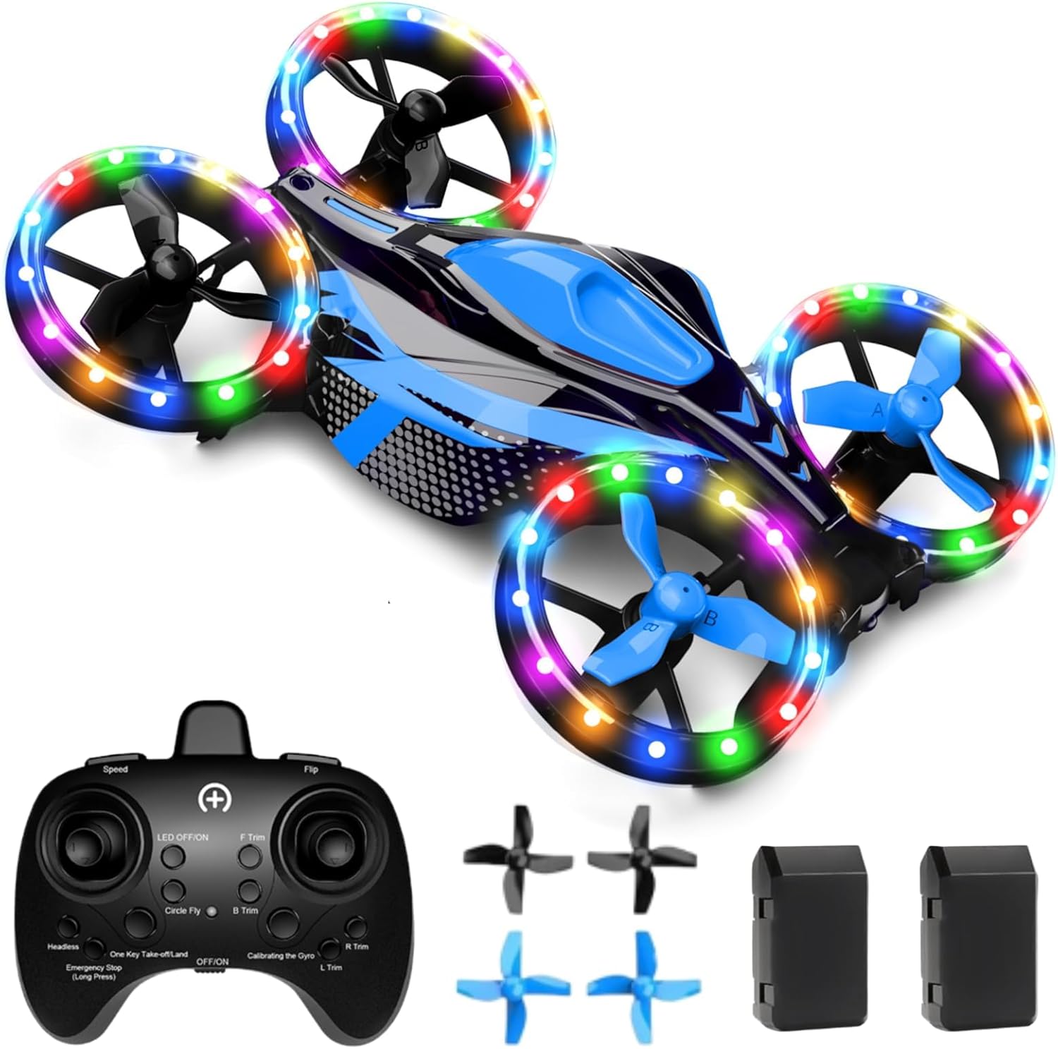 Drones para niños – Juguetes para niños y niñas, regalos perfectos de Navidad y cumpleaños, modo dual para tierra y mosca, luces LED flash con 12