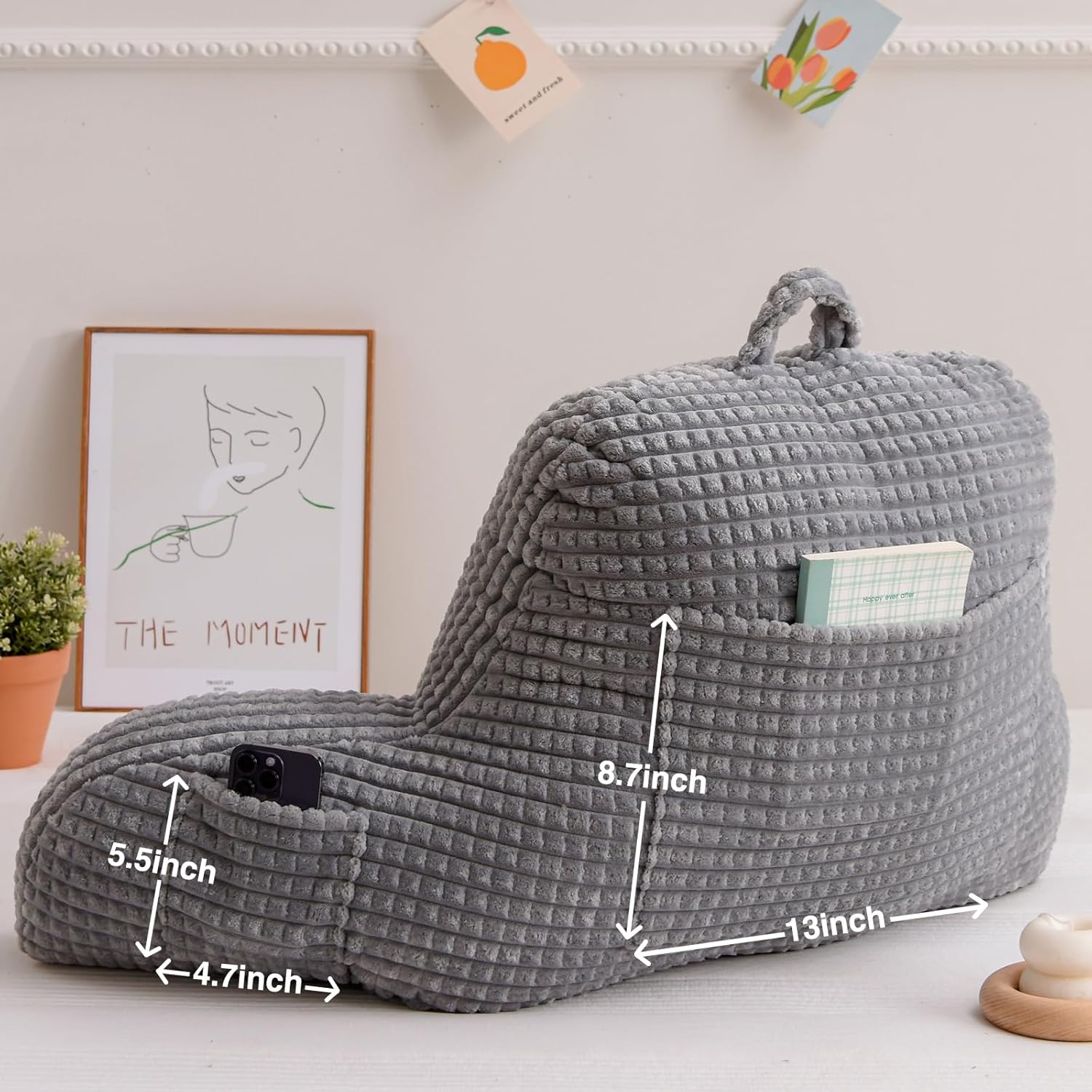 A Nice Night Almohada de lectura para cama de cuña grande para adultos y niños, respaldo con brazos para sentarse en la camasofá para descansar en