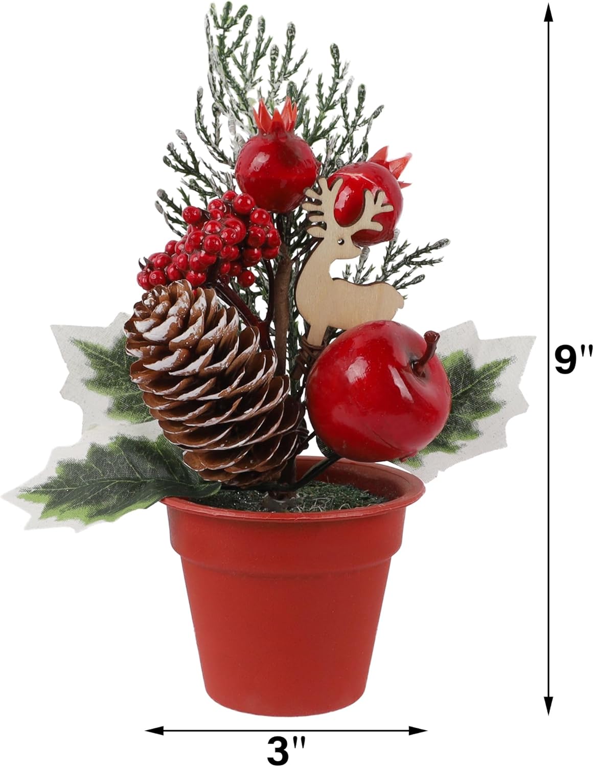 winemana Mini decoración de mesa de árbol de Navidad, 6 piezas de árbol artificial pequeño con piñas y bayas rojas, centro de mesa de vacaciones