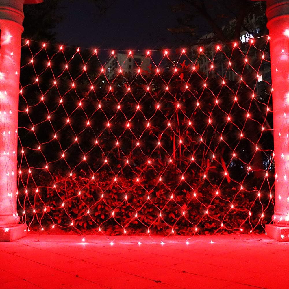 Red de luces de Navidad rojas, luces de malla de árbol para colgar al aire libre para Navidad, Halloween, jardín, pasarela, decoración de arbustos,