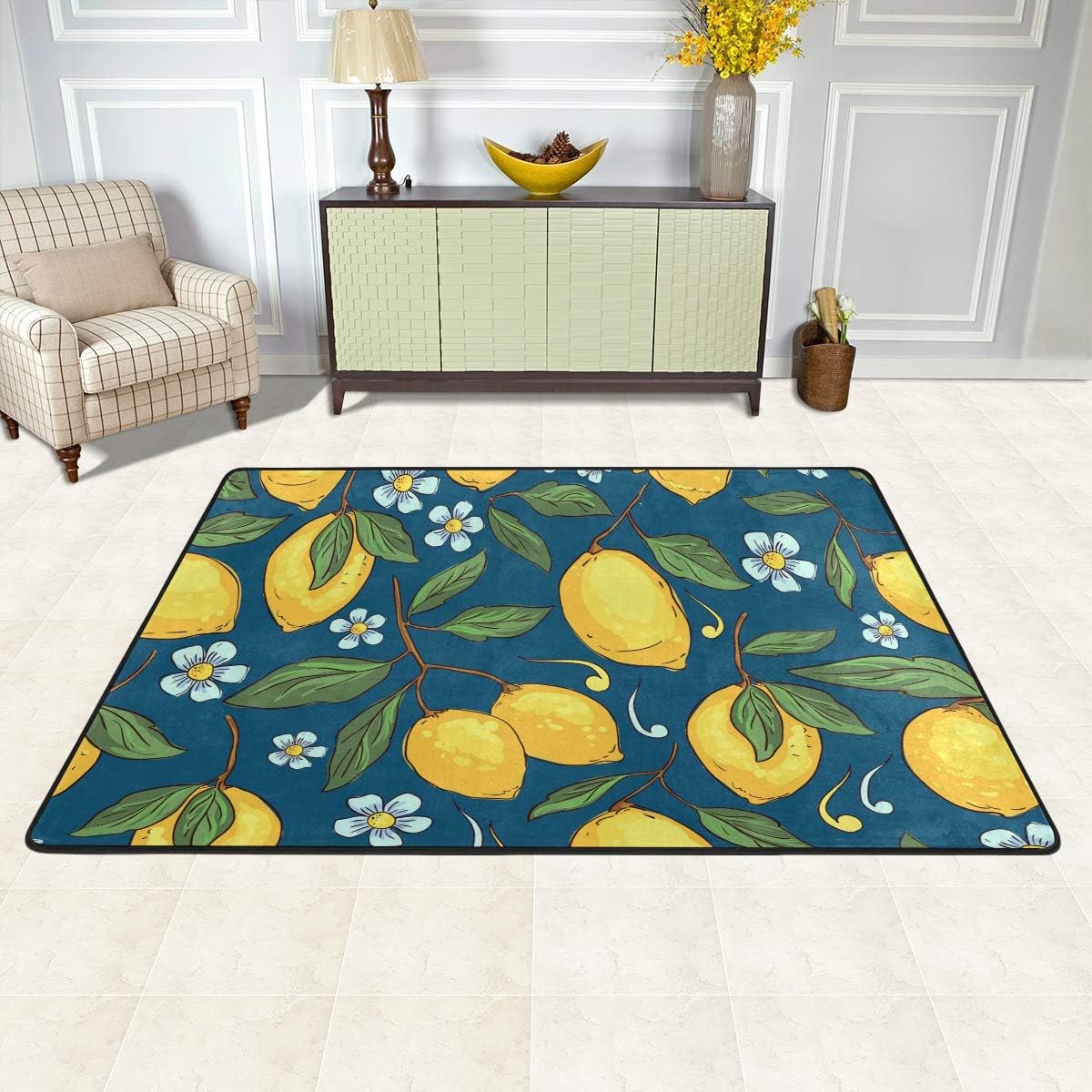 ALAZA – Tapete para puerta de interior y exterior, antideslizante, suave, lavable, color amarillo y azul marino, 1 unidad, 24 x 36 pulgadas