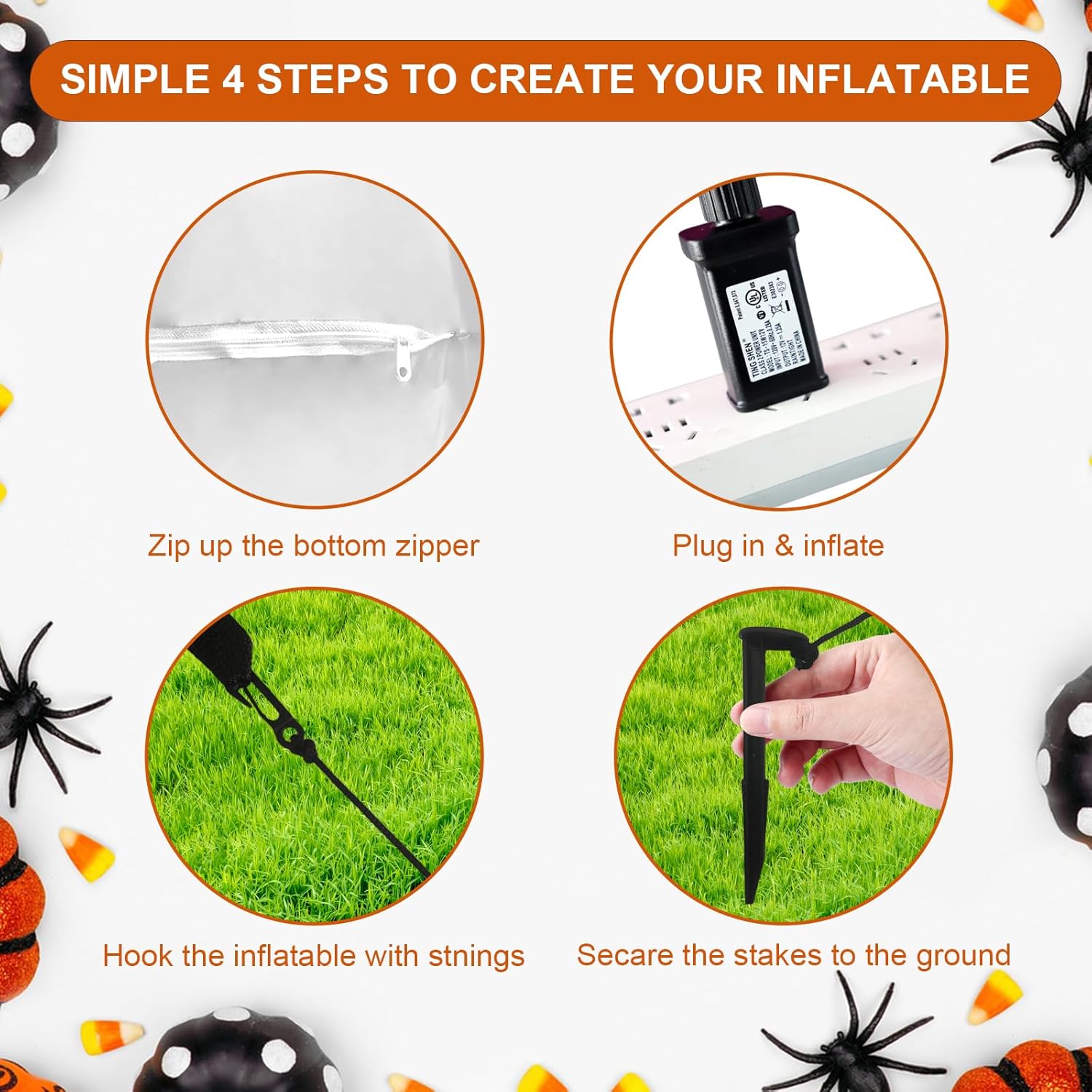 Araña de llama naranja de 12 pies, decoración inflable para exteriores, decoración al aire libre con luces LED, decoración inflable de vacaciones