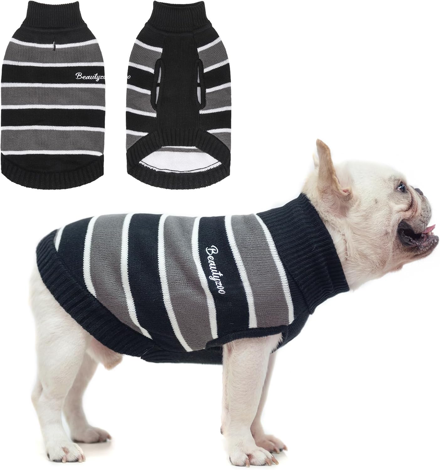 BEAUTYZOO Suéter para perros pequeños, suéteres a rayas para mascotas, ropa de perro de otoño e invierno, suéter de punto de cuello alto para perros