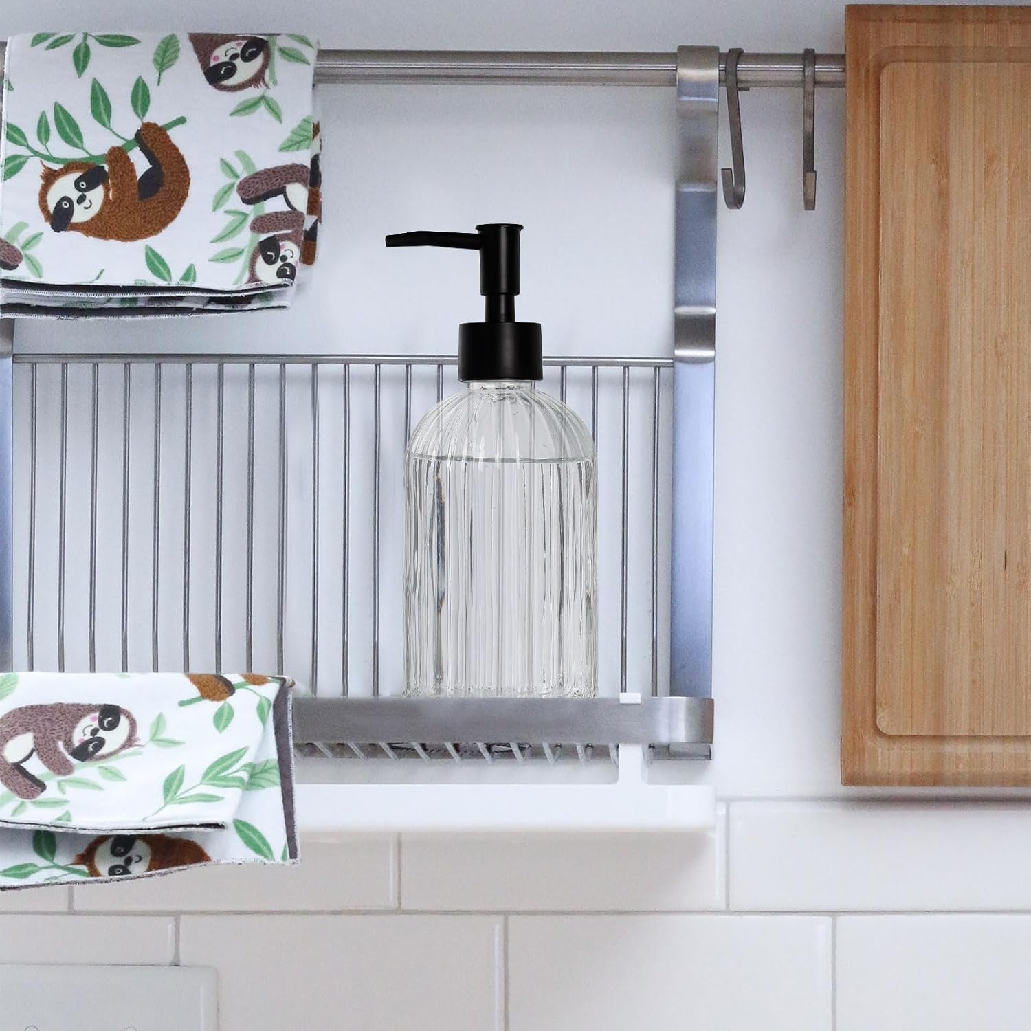 Top-spring Dispensador de jabón de vidrio de 13 onzas, paquete de 2 dispensadores de jabón de loción recargables para baño, fregadero de cocina,