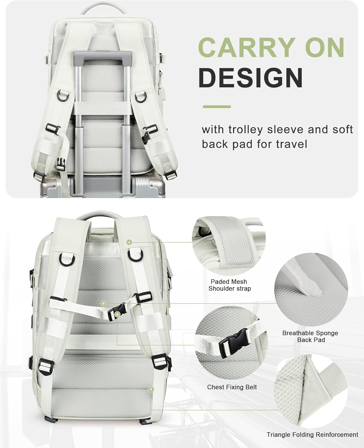 Large Travel Laptop Backpack, Expandable Flight Approved Backpack, Carry on Backpack for Women, Waterproof 17inch Laptop Hiking Backpack with Shoe