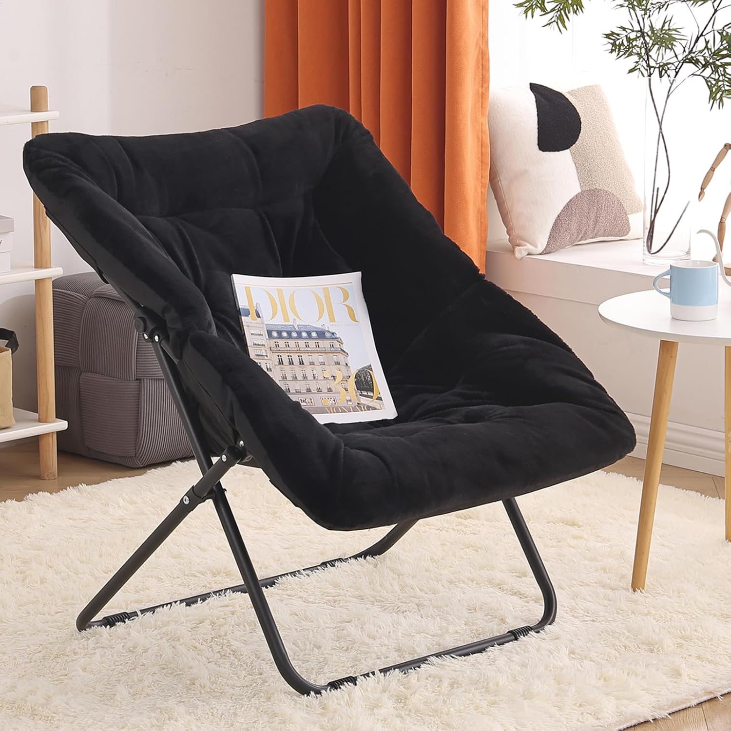 Silla platillo, cómodas sillas de dormitorio, silla plegable de piel sintética de gran tamaño, silla plegable con marco de metal para dormitorio,