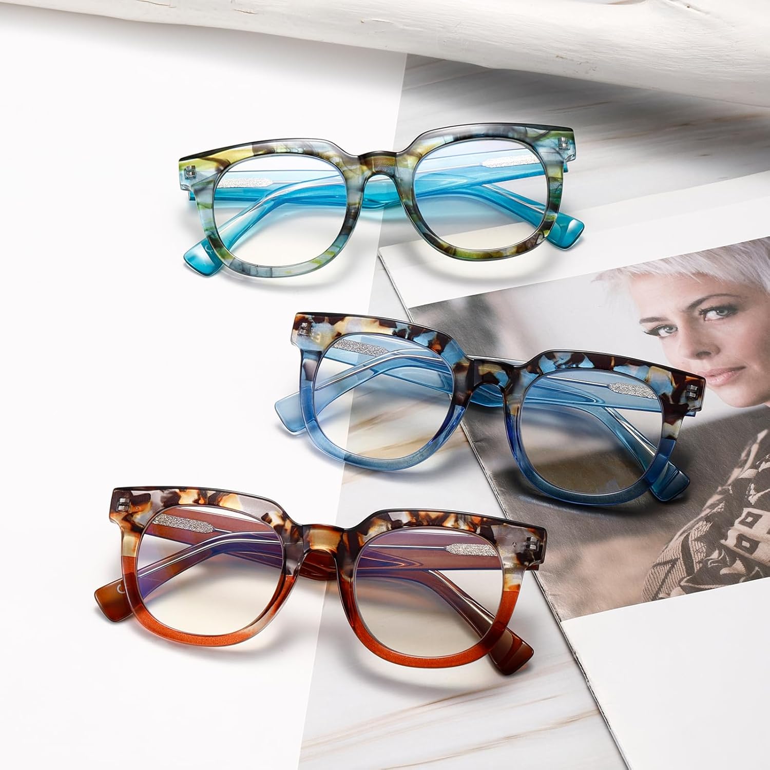 Viseng Gafas de lectura de moda con bloqueo de luz azul cuadrada para mujer del mundo del espectáculo con estilo +2.0 (naranja)