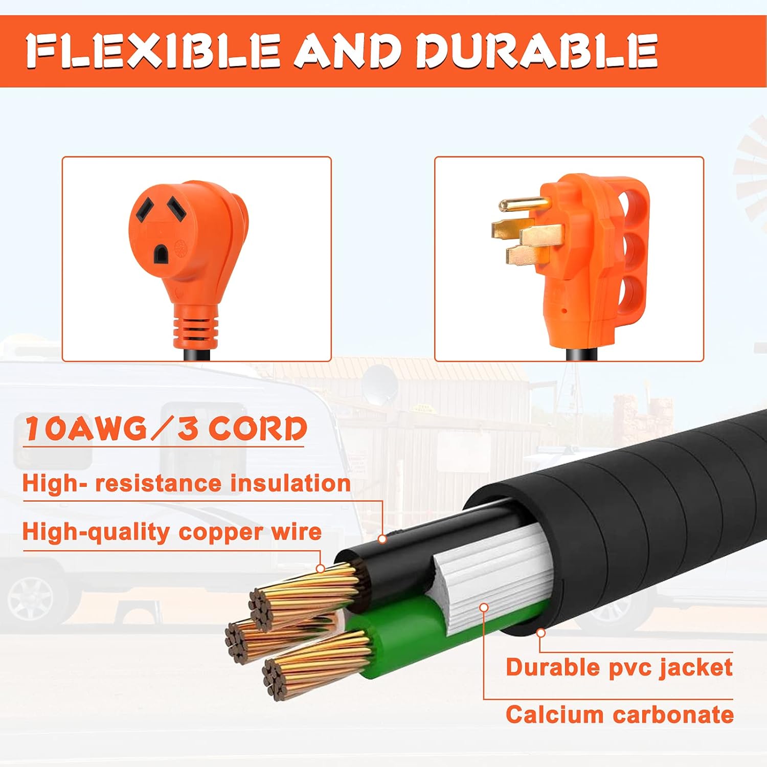 Adaptador de RV macho de 50 amperios a 30 amperios hembra de 12 pulgadas, NEMA 14-50P a NEMA TT-30R, 125V 3750W STW 10 AWG 50M30F Adaptador