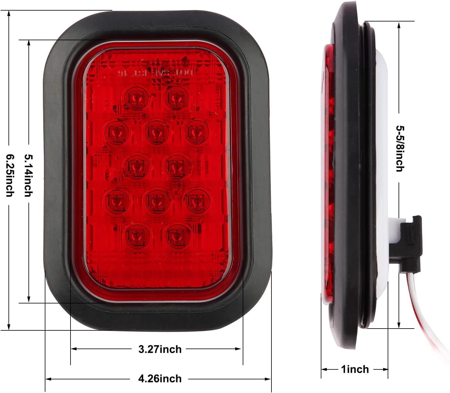 Partswcgg Juego de 6 luces LED rectangulares de 5 x 3 pulgadas para frenogirotraserafreno y respaldo, luces de enganche trasero para camión,