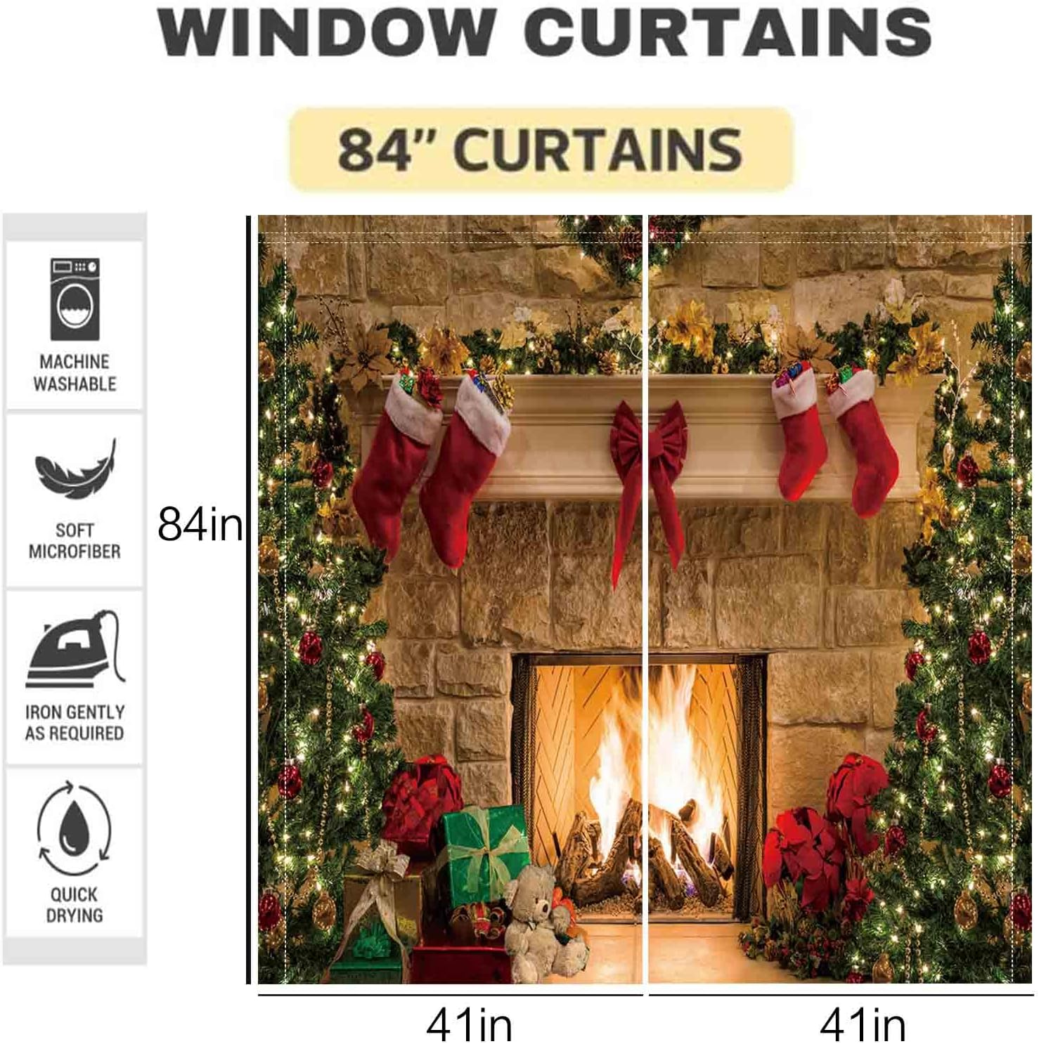 TOKTILIKT Calcetines de cortina de Navidad de 82 x 84 pulgadas, diseño de chimenea, arco de regalo, decoración de dormitorio, sala de estar,