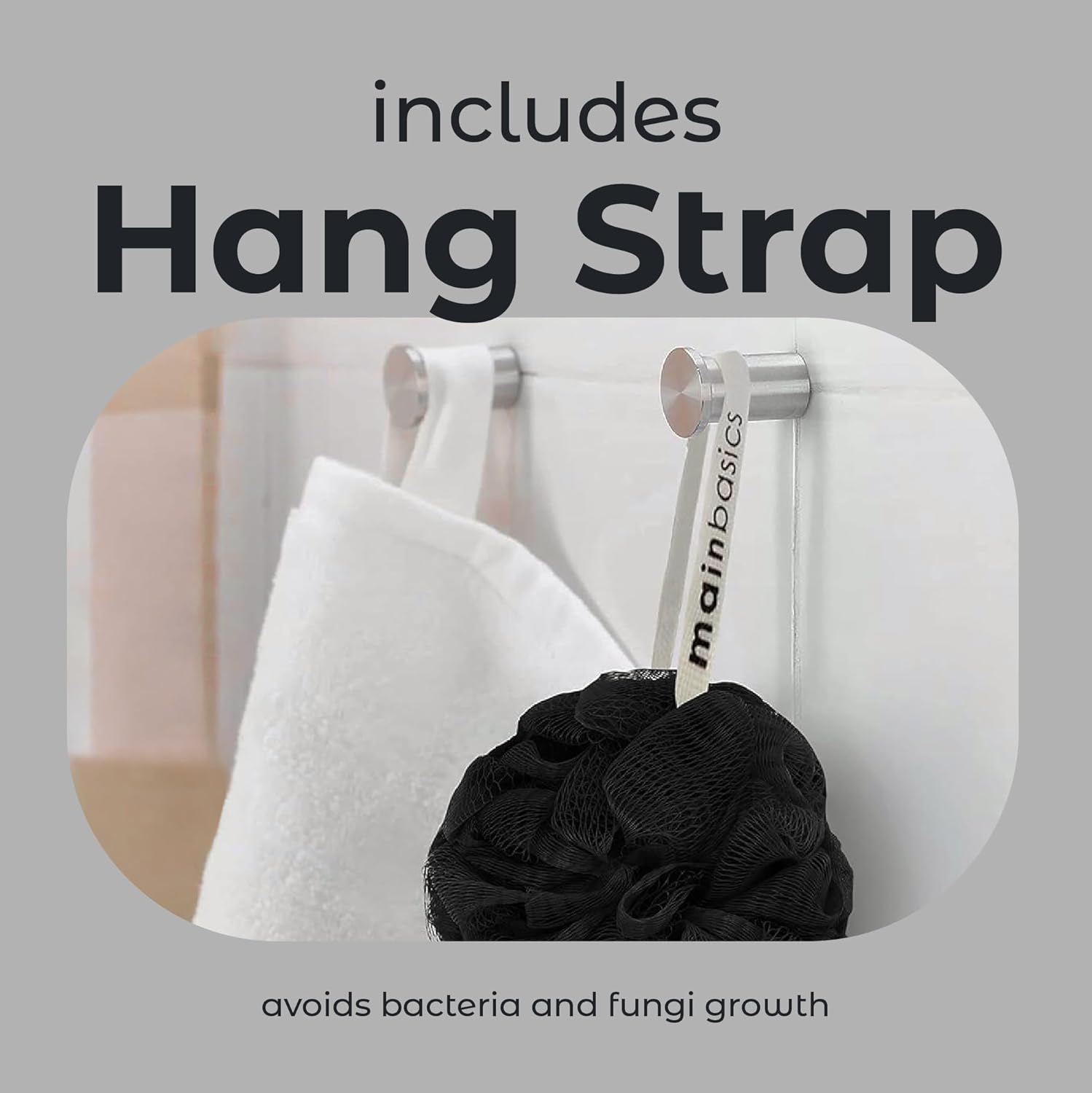 MainBasics Esponja de esponja para baño y ducha, esponja exfoliante corporal (juego de 3, color negro triple)