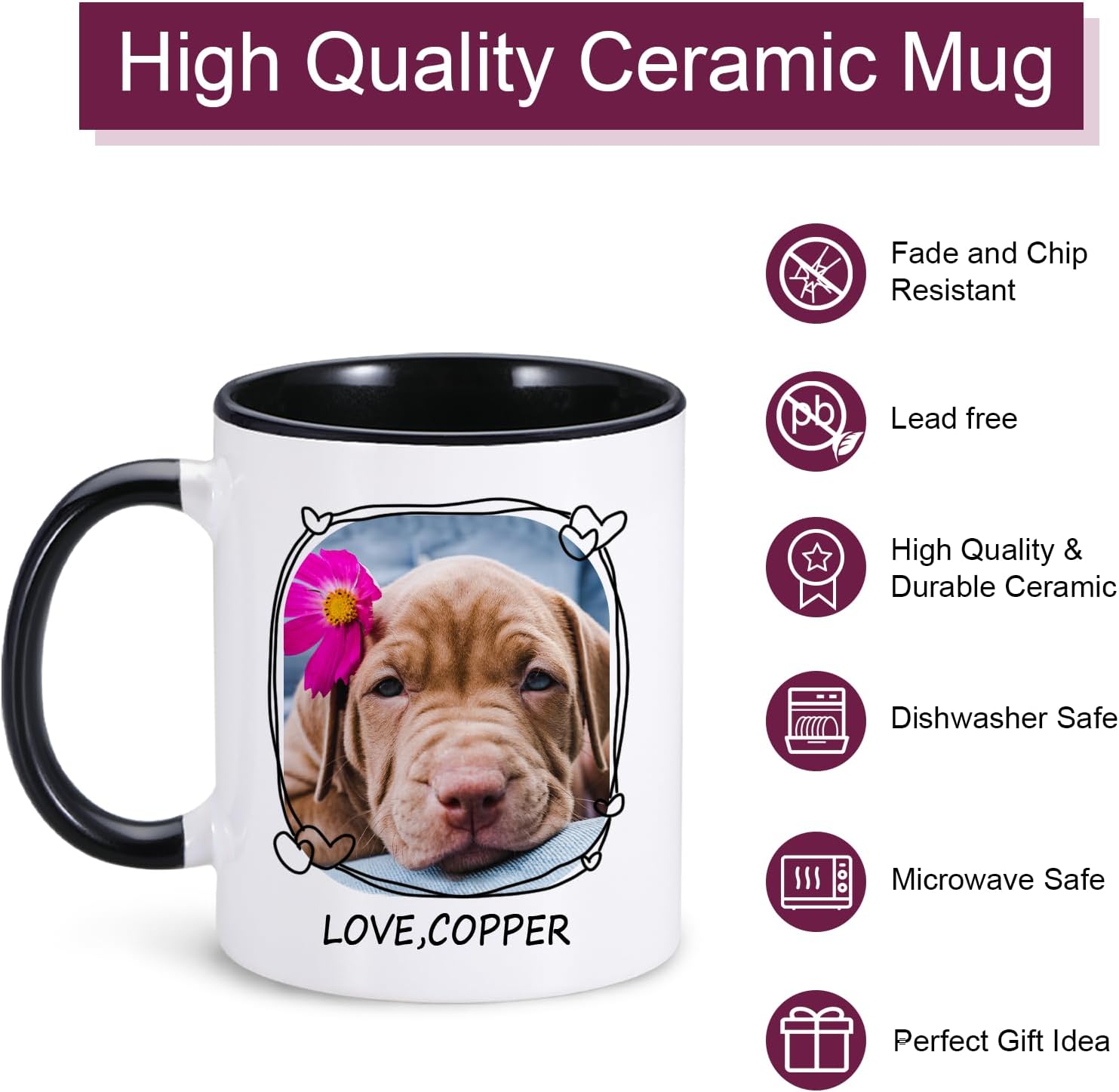 Taza personalizada para mascotas, tazas de café personalizadas para perros con foto de nombre, tazas de perro de 11 onzas para hombres, tazas