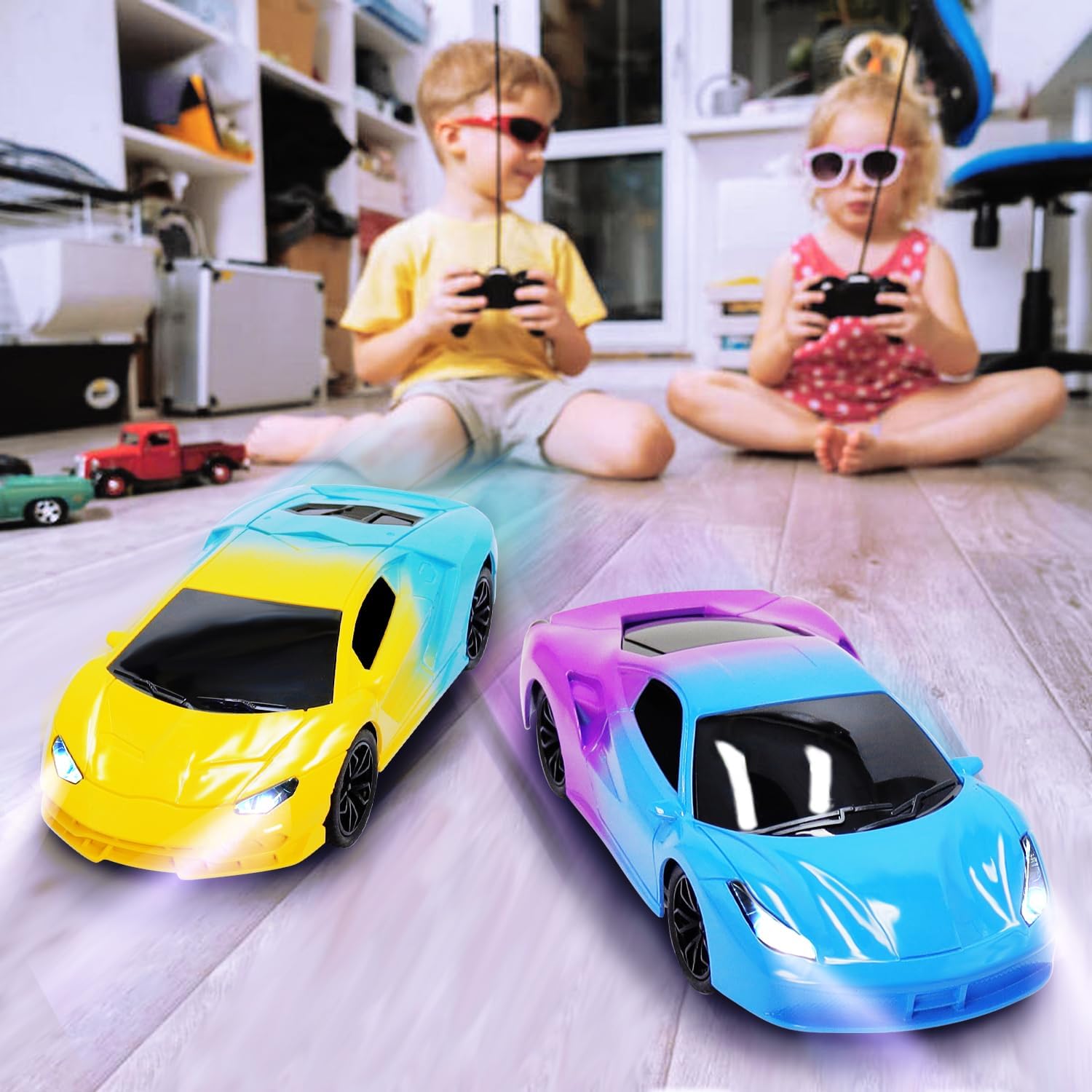 Remote Control Race Car for Boys Girls 3-5 Years- 2 Toddler Remote Control Cars Ages 2-4 Toy Racing for 6-8 Years Old Kids New Year Christmas