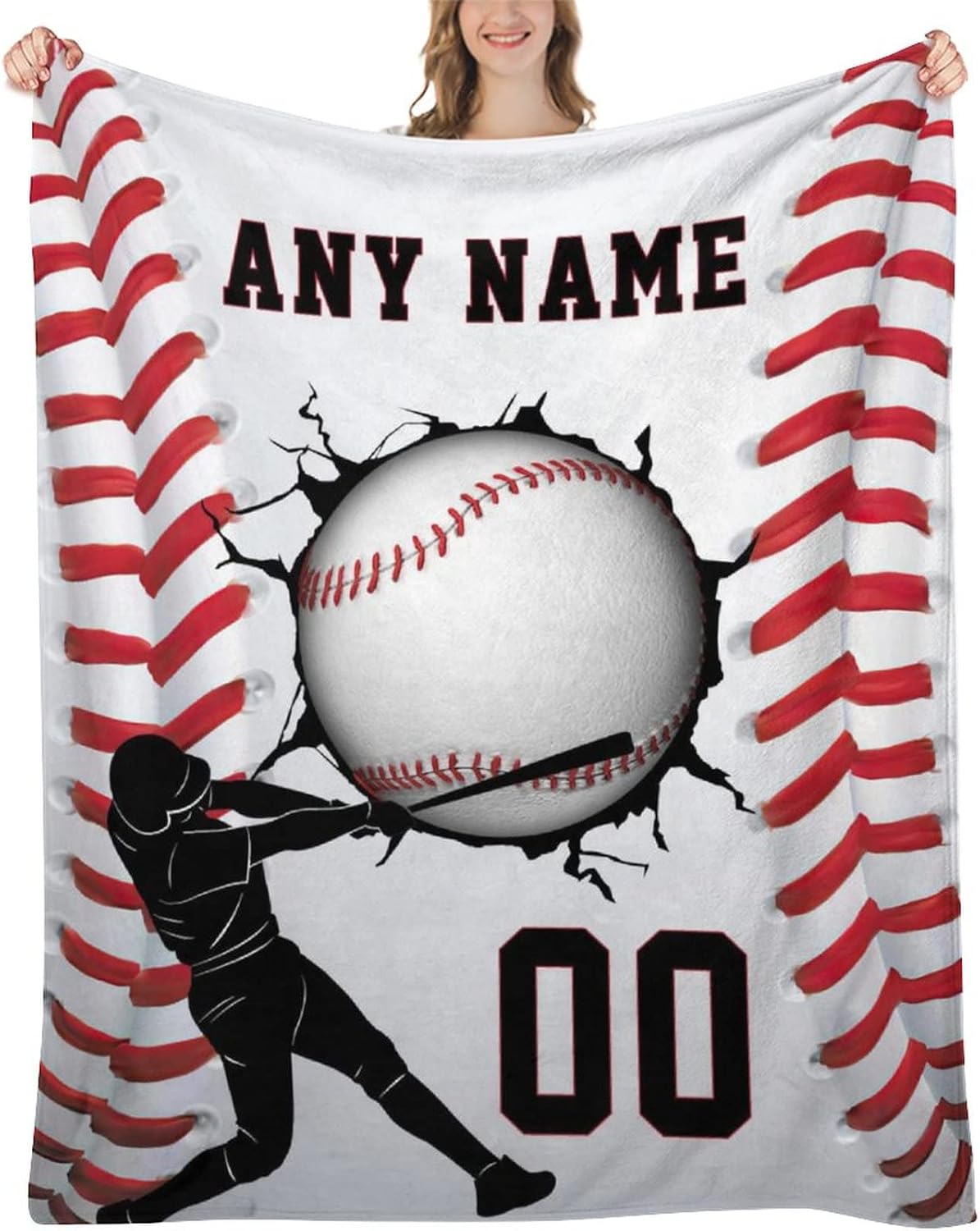Oplamigy Manta de béisbol personalizada con nombre para niños y adultos, manta de béisbol personalizada con nombre deportivo, manta personalizada