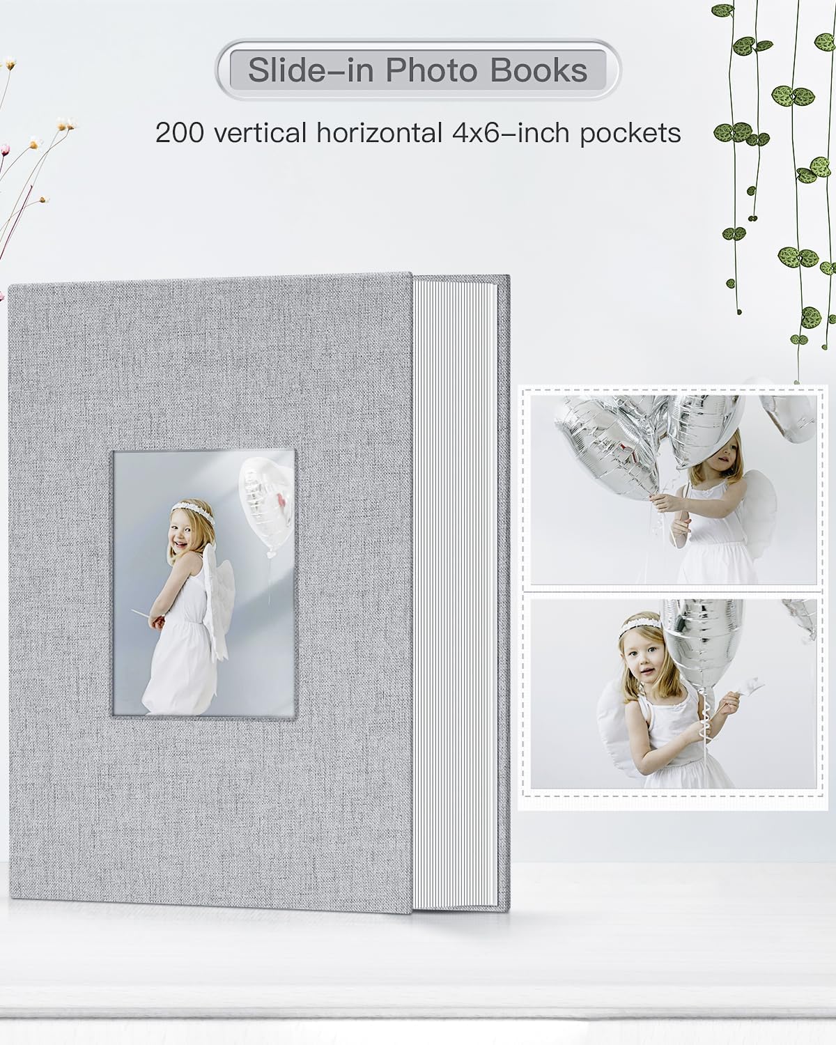 Popotop Álbum de fotos de 4 x 6  200 fotos libros con 200 bolsillos horizontales, álbumes de cubierta de lino para familia, boda, aniversario, fotos