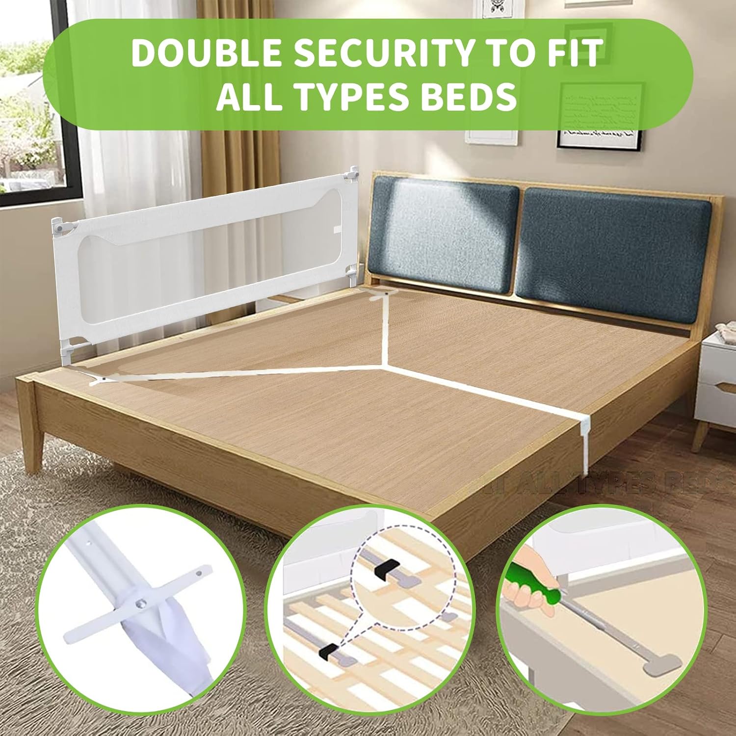 Rieles de cama para niños pequeños, protector de barandilla de cama de bebé ajustable de altura mejorada especialmente diseñado para tamaño