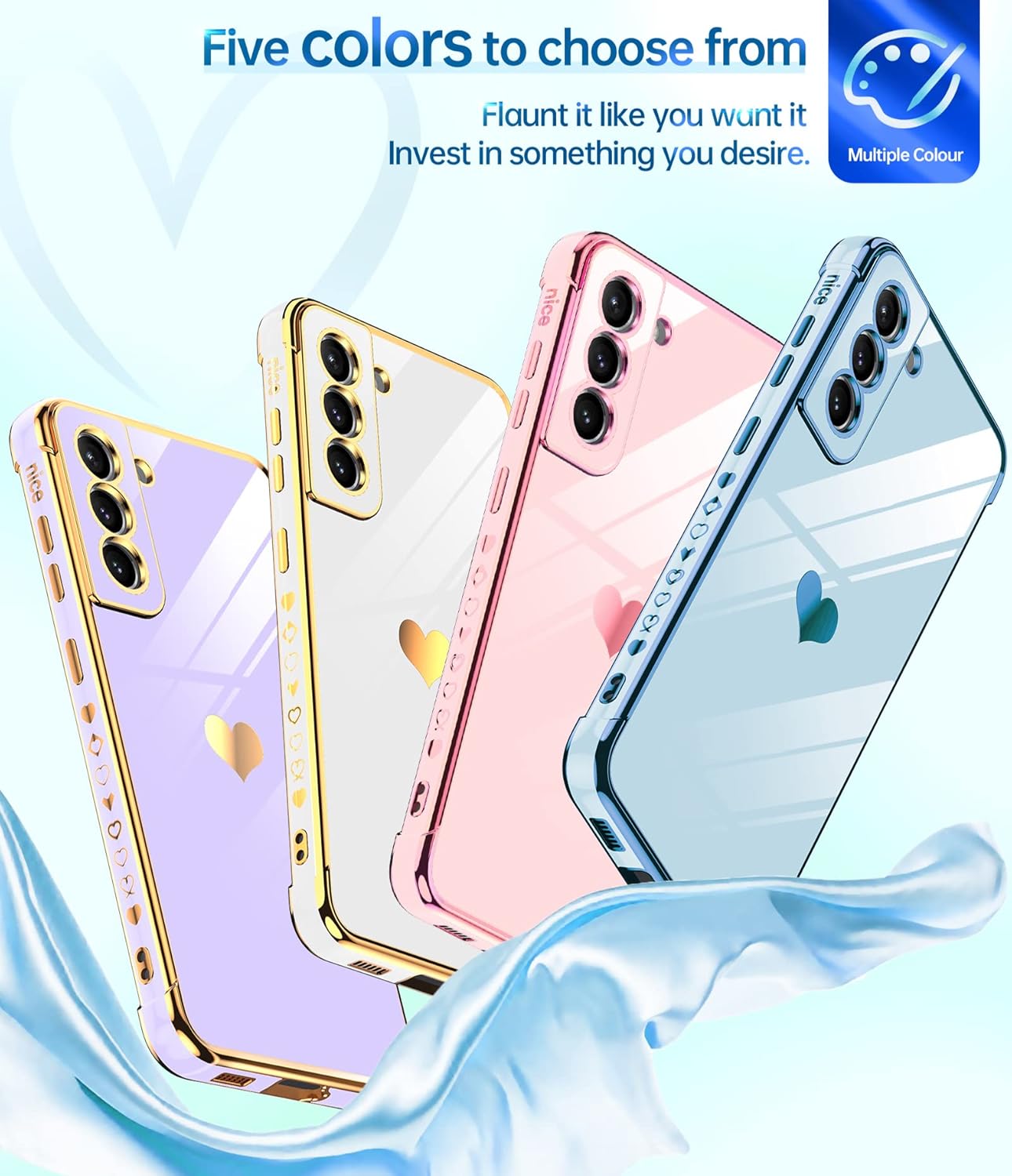 LeYi Funda para Galaxy S21 Fe 5G S21 Fe con protector de pantalla 2 piezas + protección completa de la cámara, chapado en corazón de amor, funda